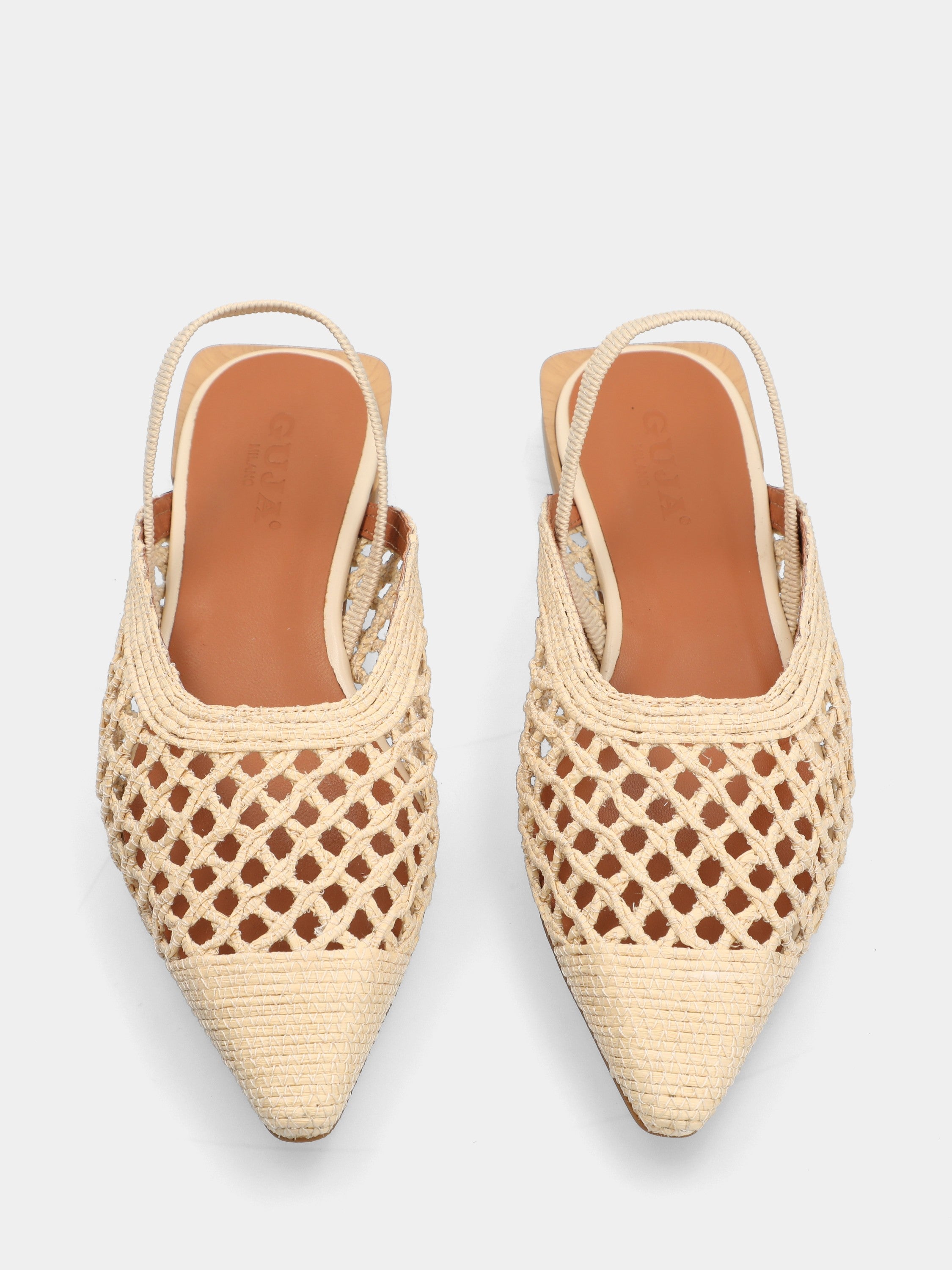 Beige woven fabric clog with elastic and square toe