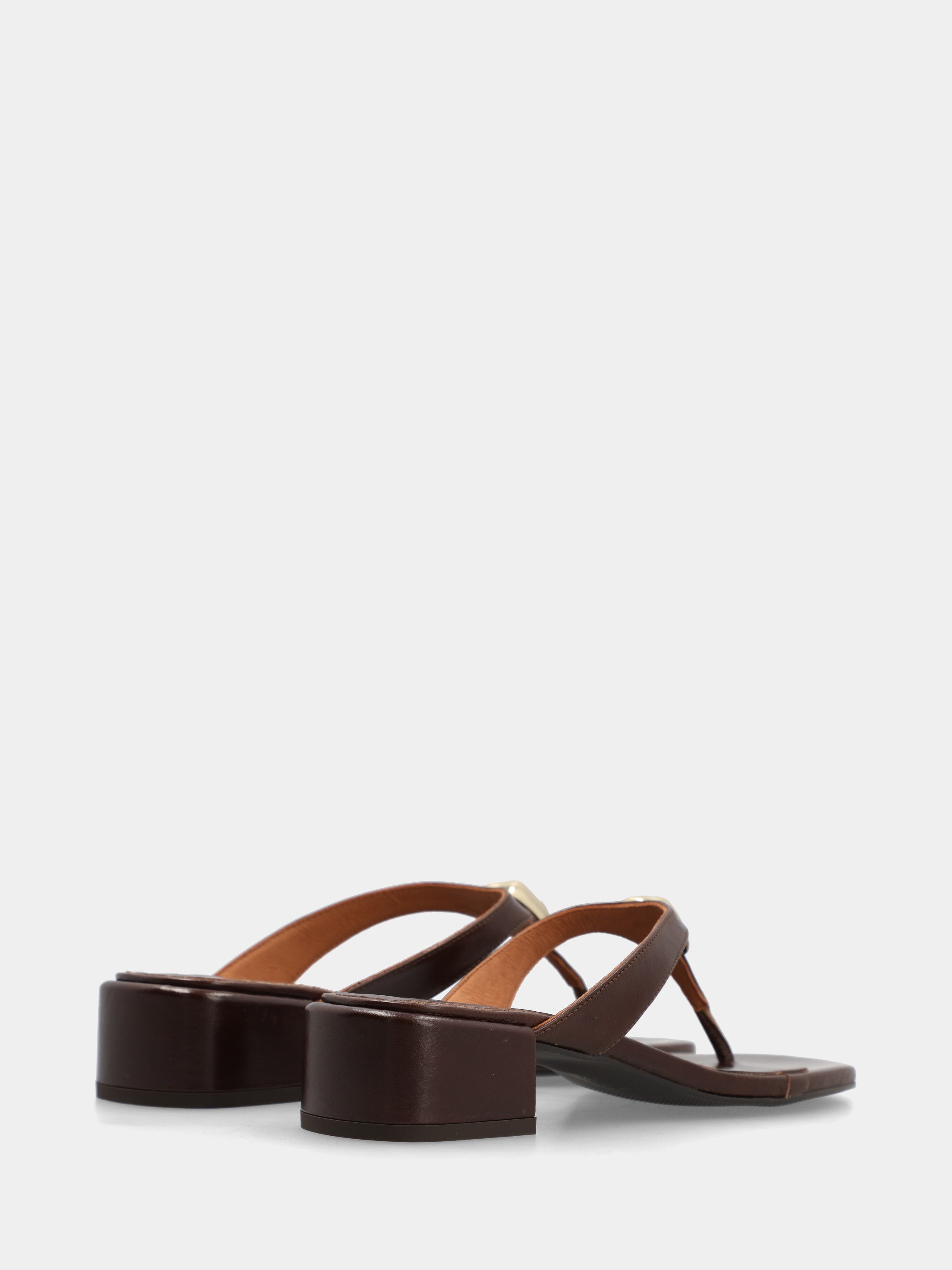 Dark brown calf leather flip-flops with block heel