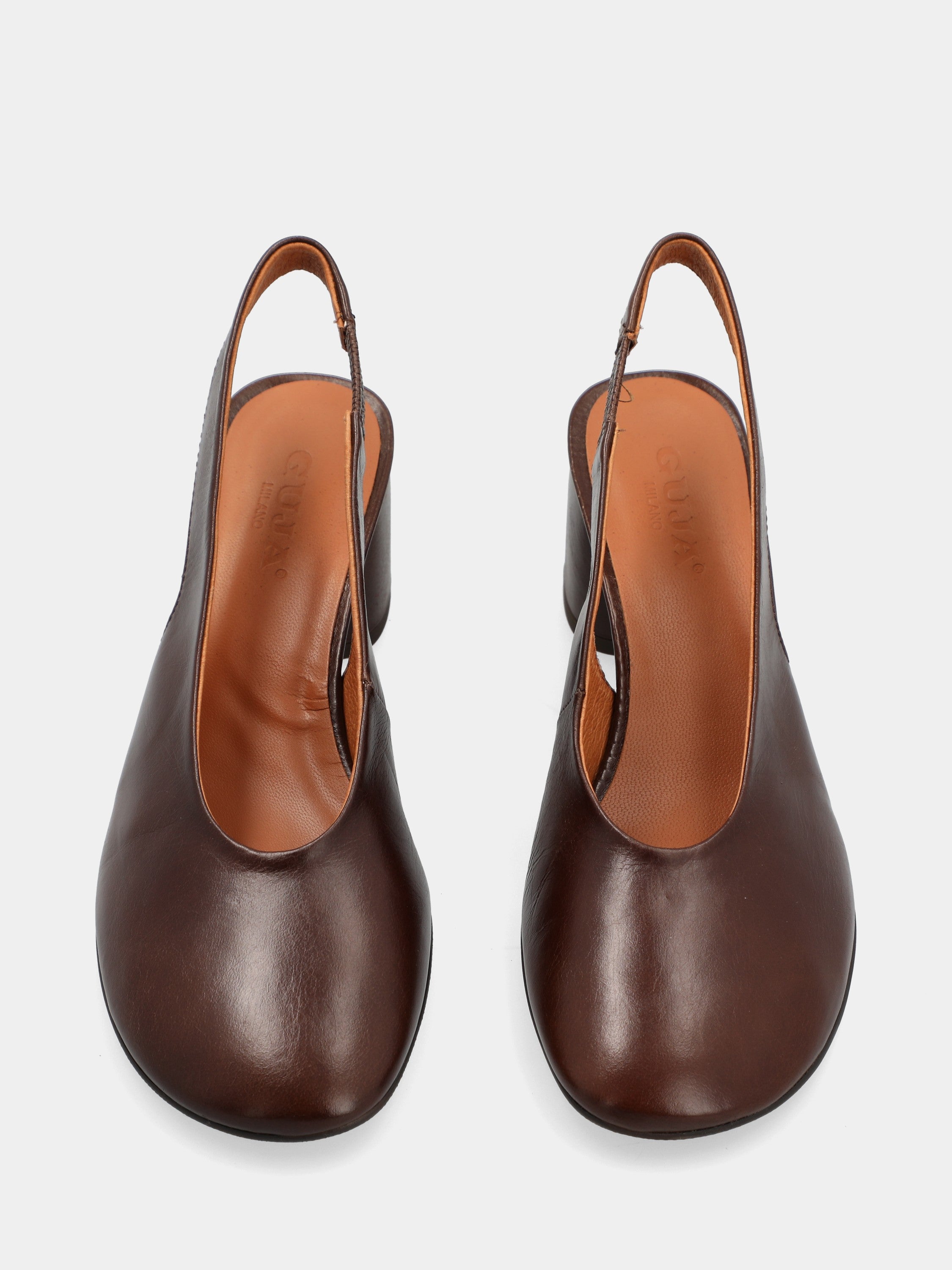 Slingback aus dunkelbraunem Kalbsleder mit Säulenabsatz