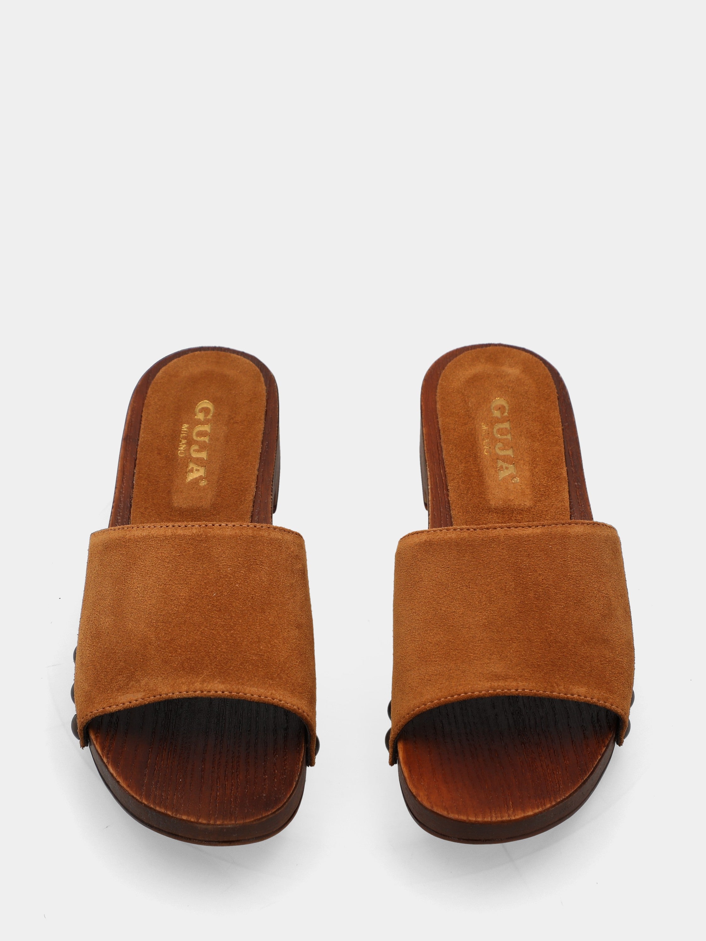 Sabot in velour cuoio con fascia chiodata