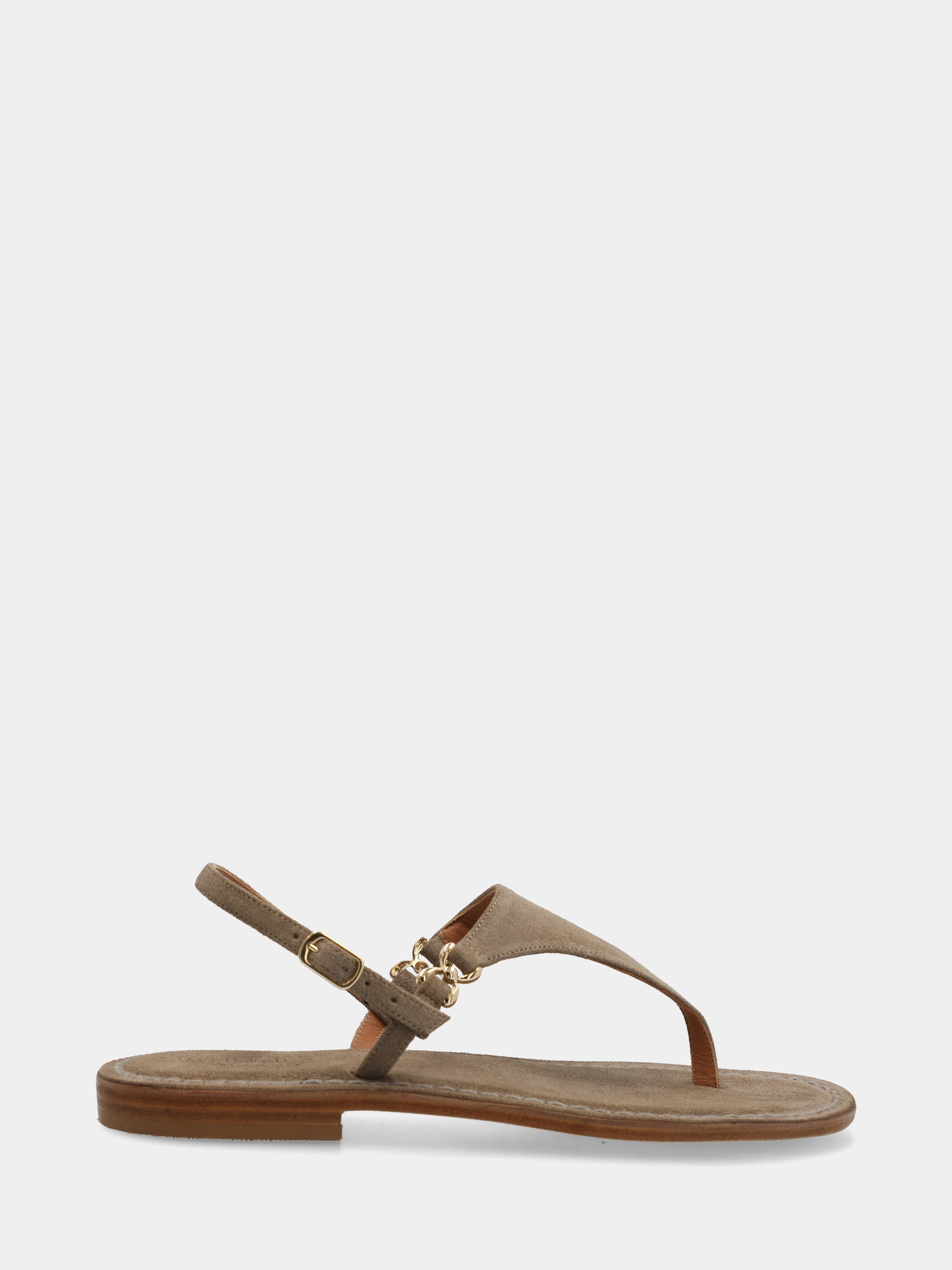 Sandalo in camoscio beige con listini ondulati