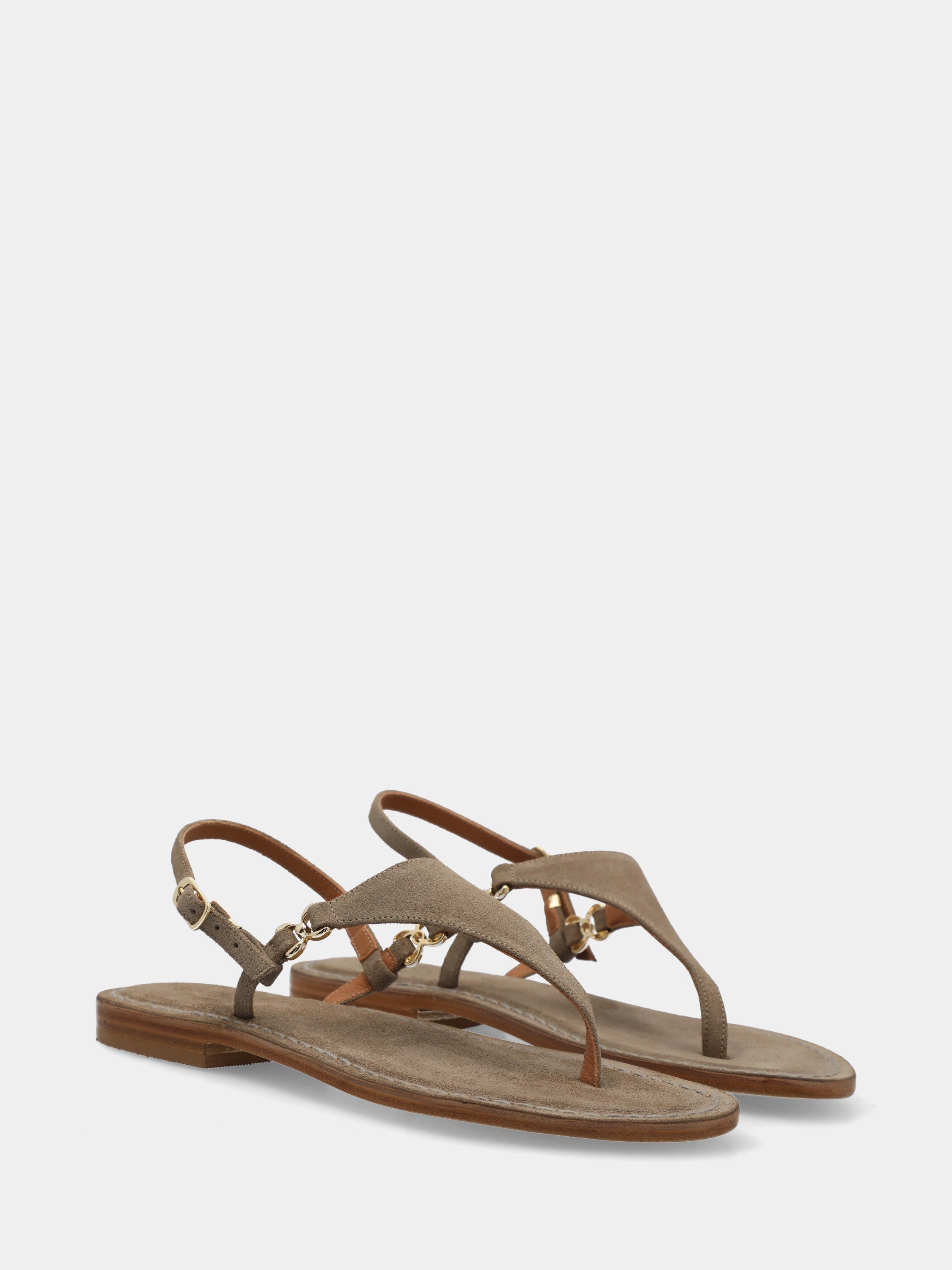 Sandalo in camoscio beige con listini ondulati