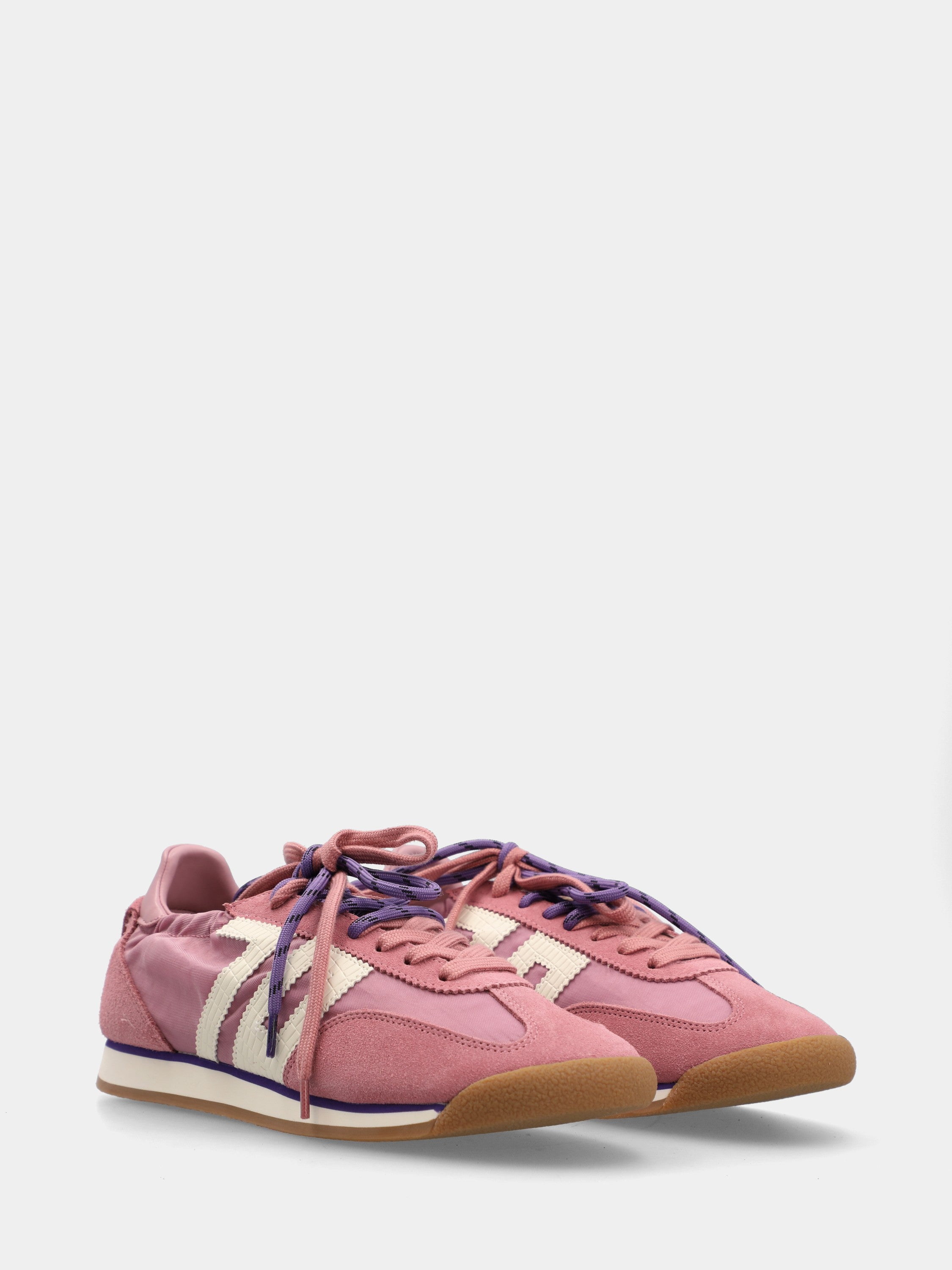 Pink suede sneakers with cotton insert and rubber sole