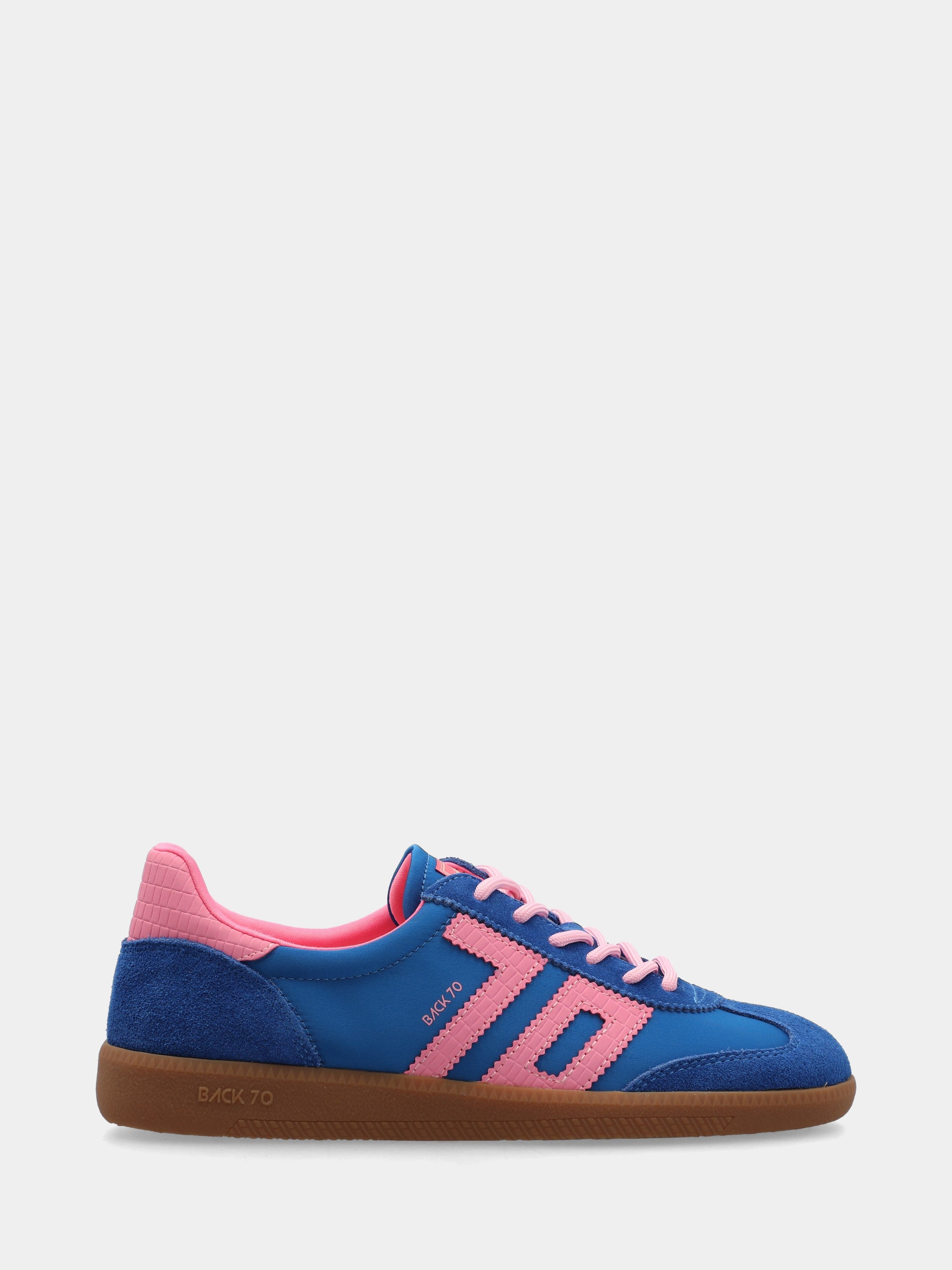 Sneaker aus Wildleder und Satin in Saphirblau und Rosa mit Gummisohle