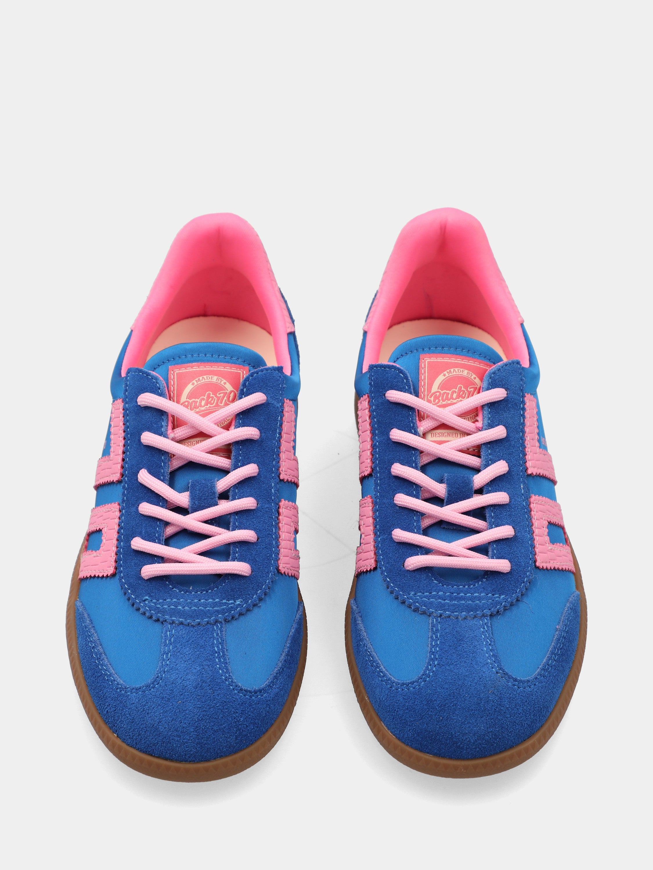 Sneaker aus Wildleder und Satin in Saphirblau und Rosa mit Gummisohle