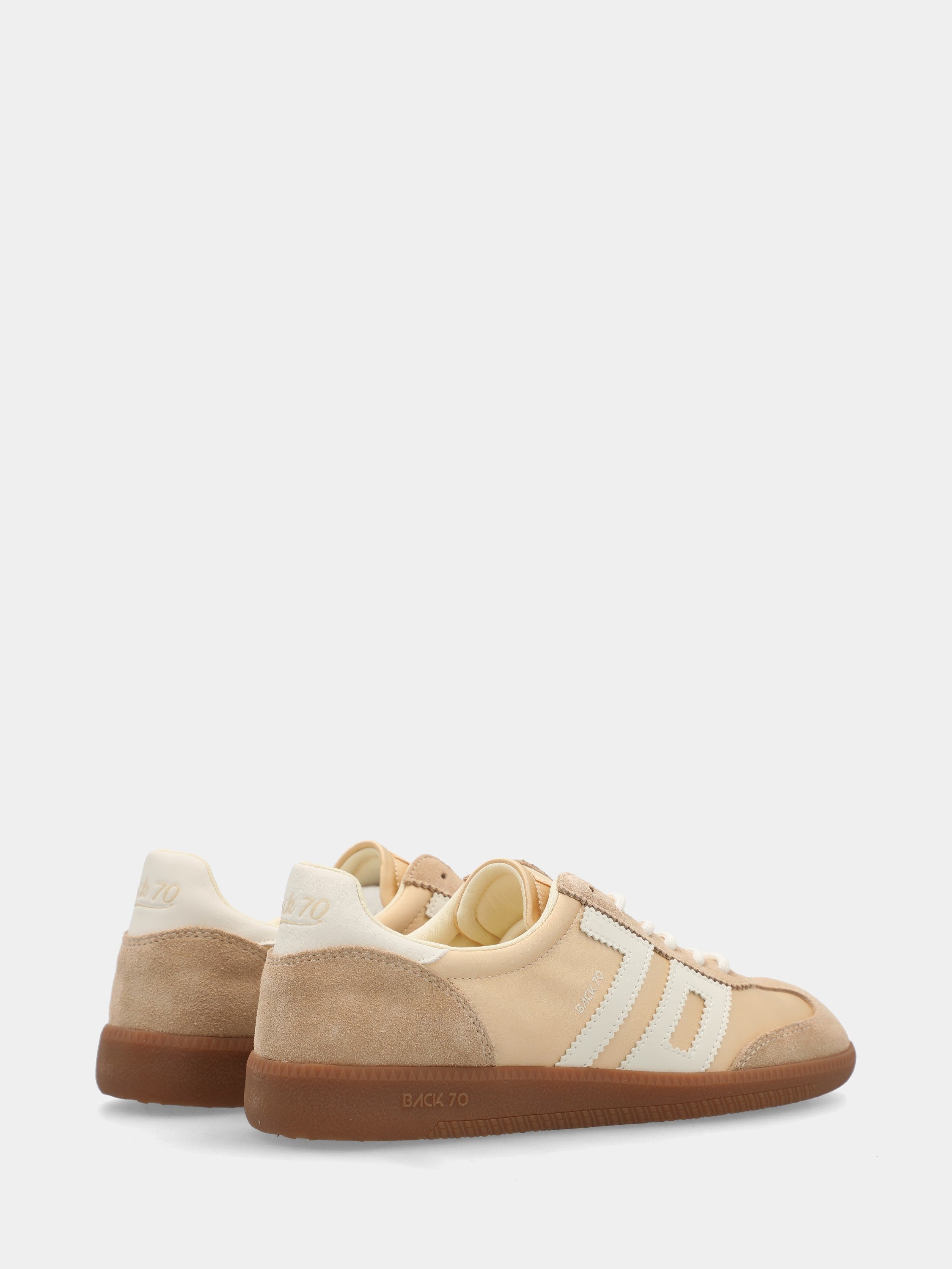 Sneaker in camoscio e satin beige e bianco con suola in gomma