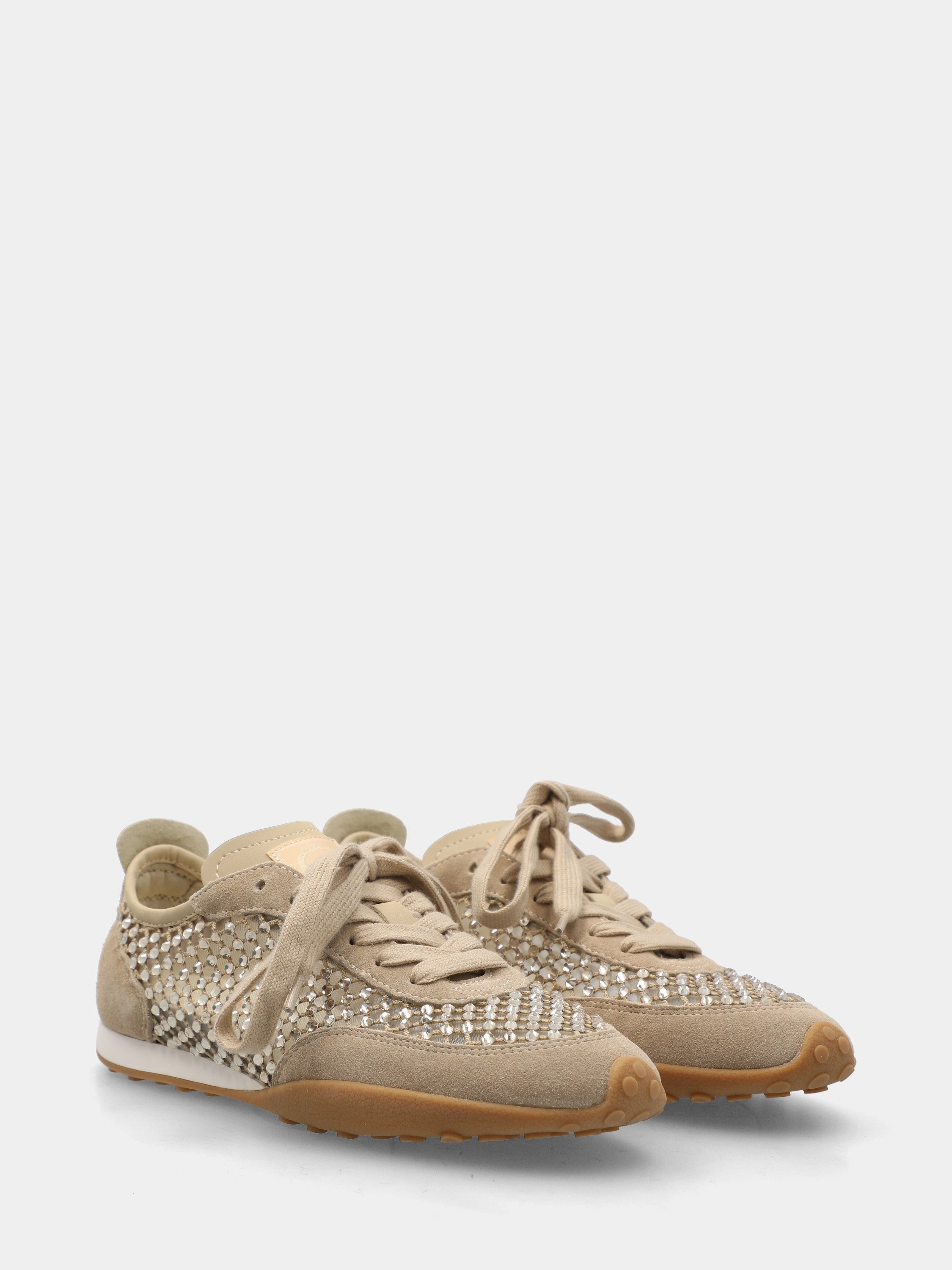 Sneakers in camoscio oro con dettagli in strass