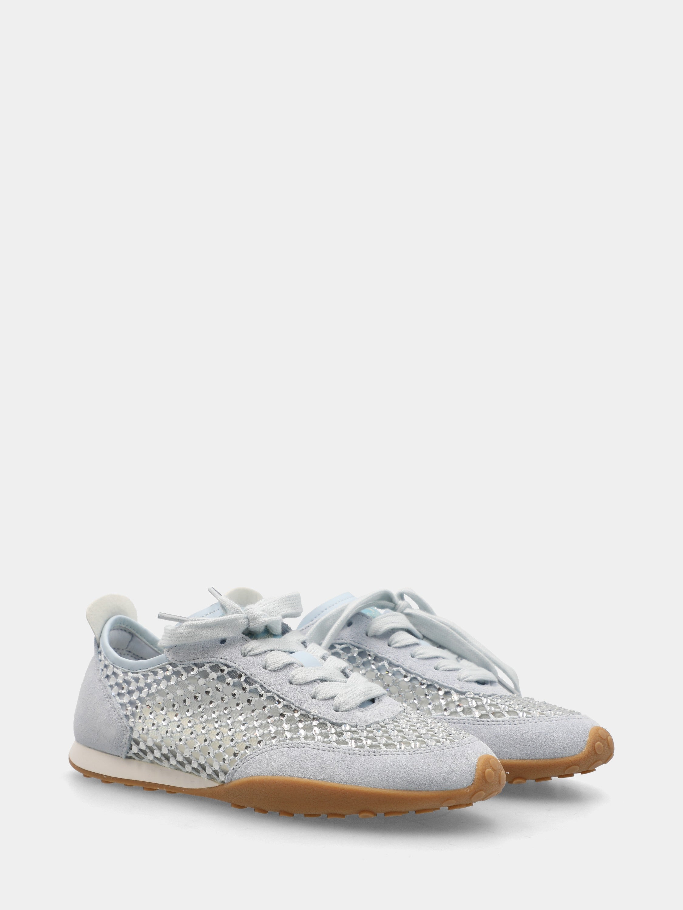 Sneakers in nappa celeste con strass