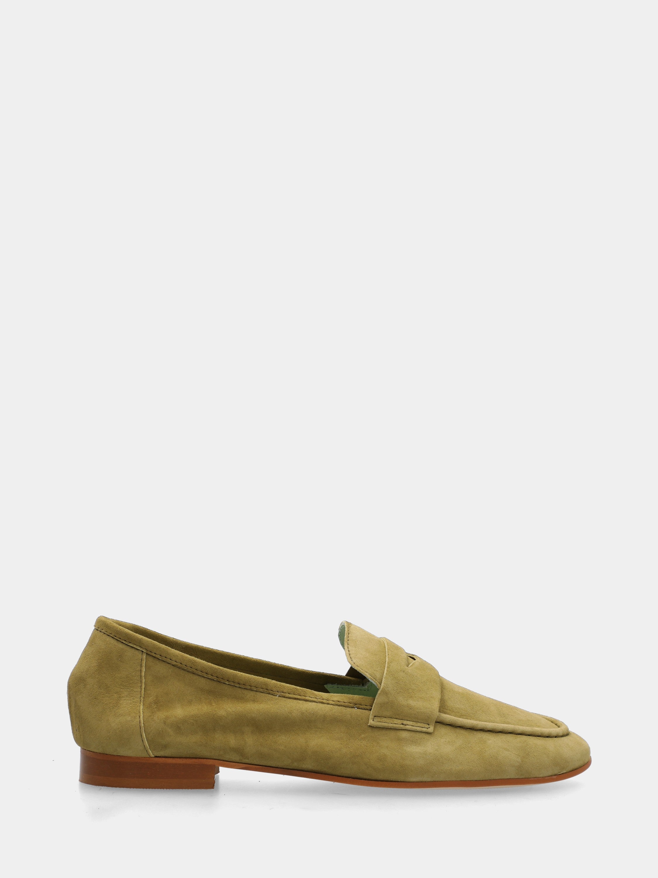 Green suede loafer with lion's mouth mask detail