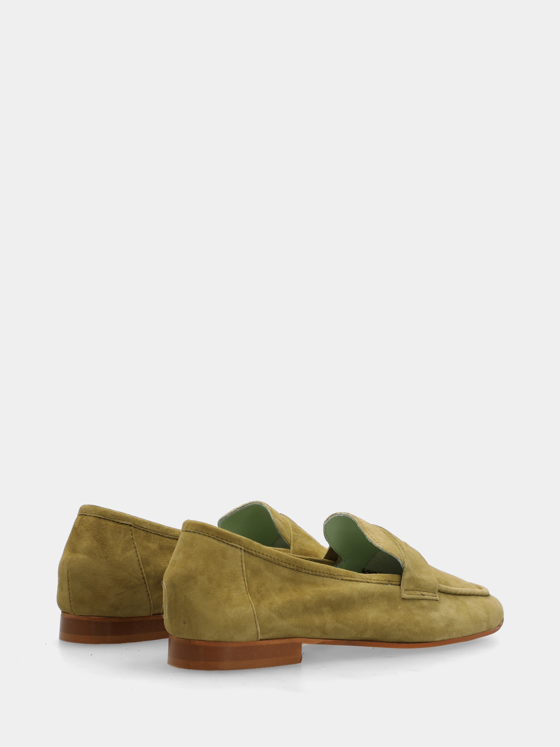 Mocassin en suède vert avec masque bouche de lion