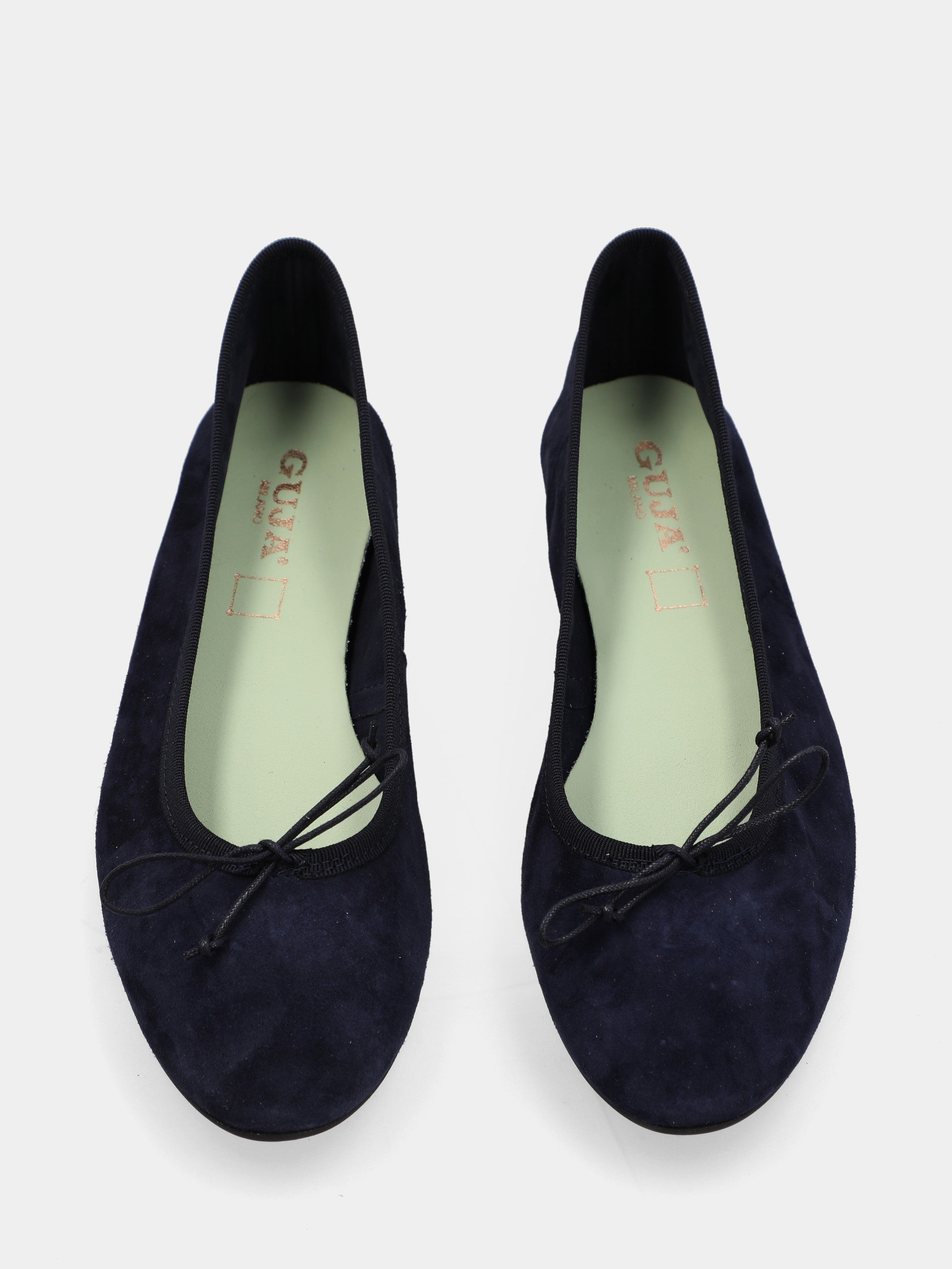 Ballerine en suède bleu avec lanière au col