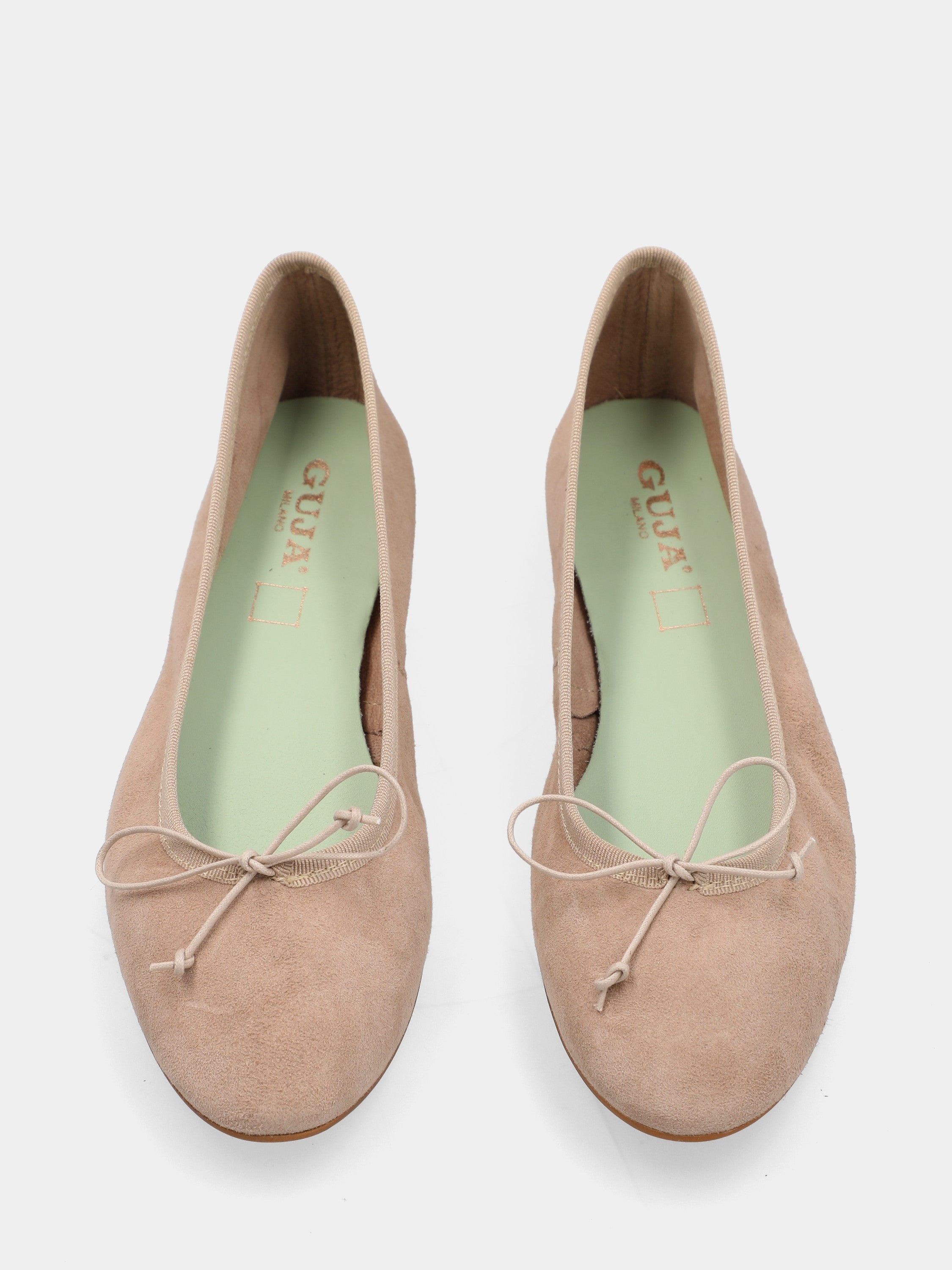 Ballerine en suède beige avec lanière au col