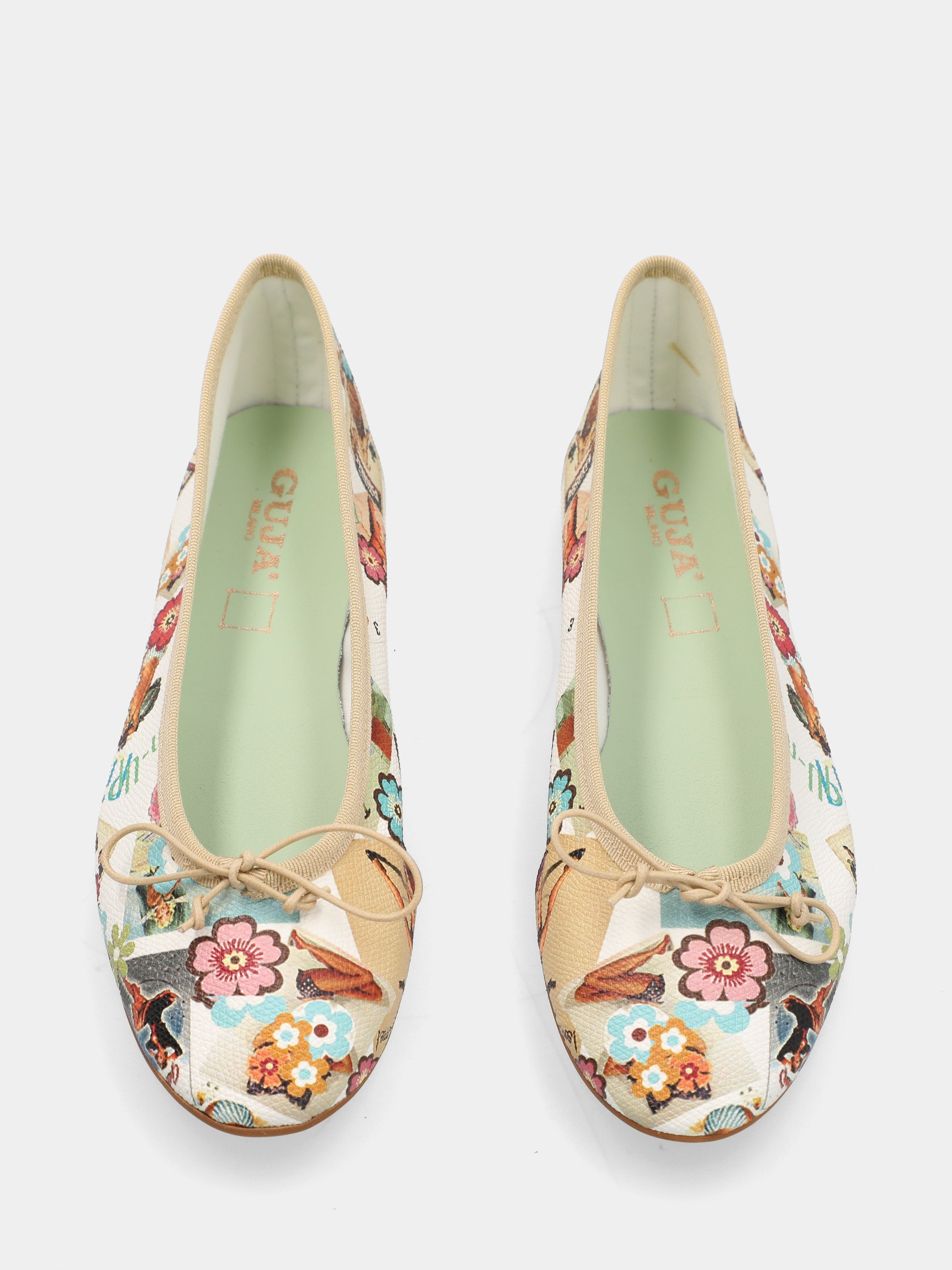 Ballerina in nappa multicolor con laccetto e punta tonda