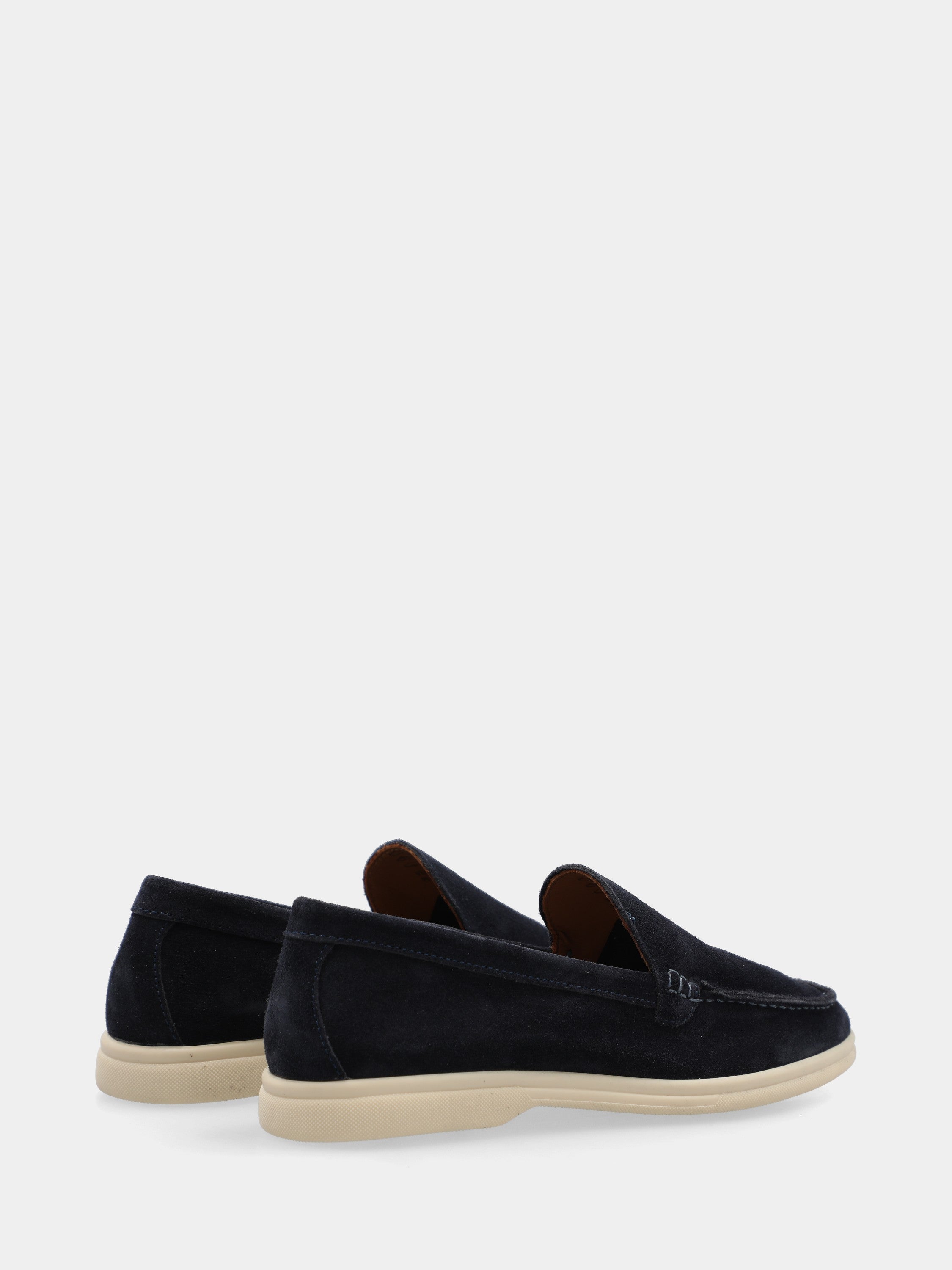 Blue suede flat moccasin with Adler stitching