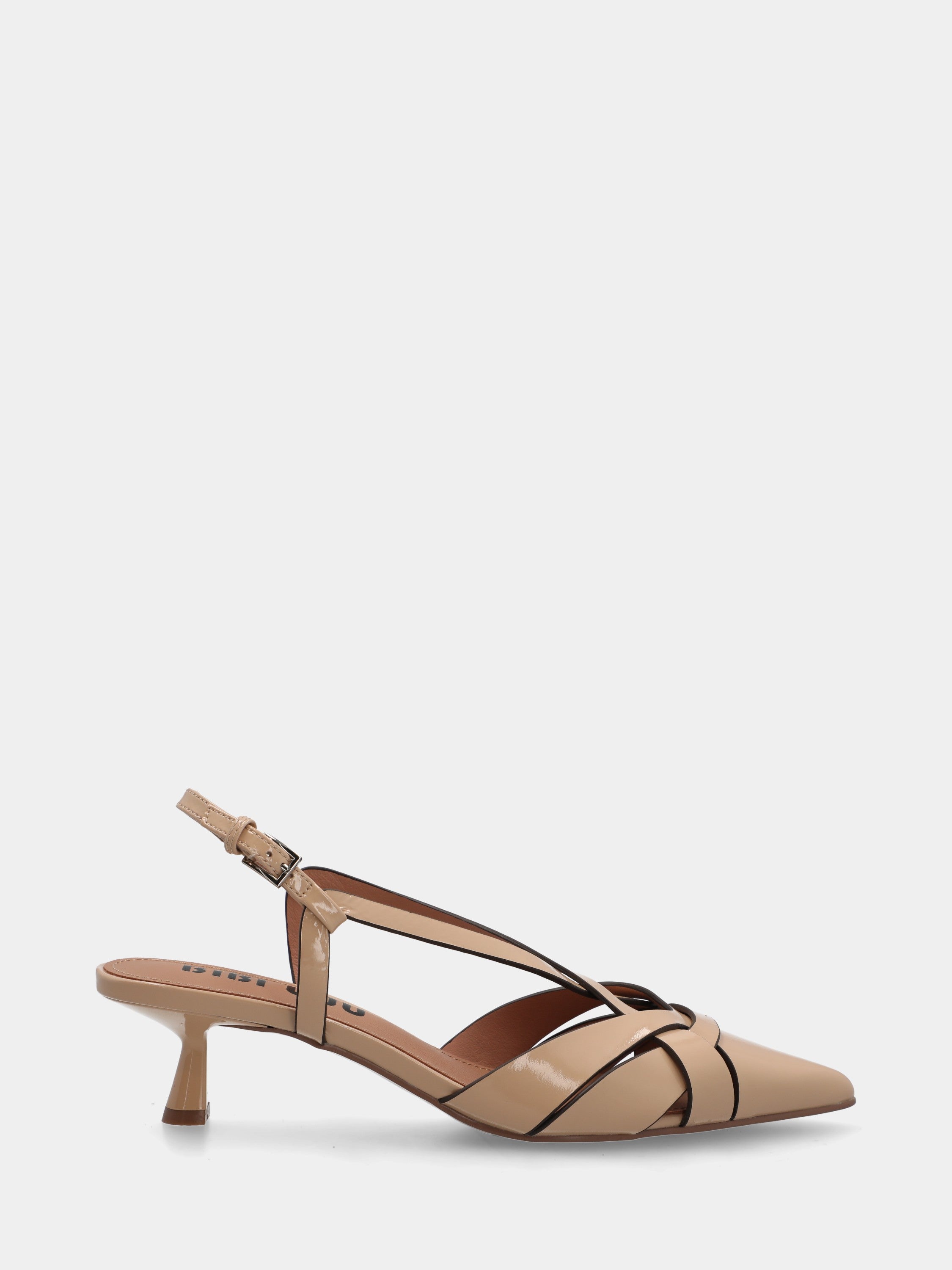 Slingback in vitello beige con cinturini incrociati