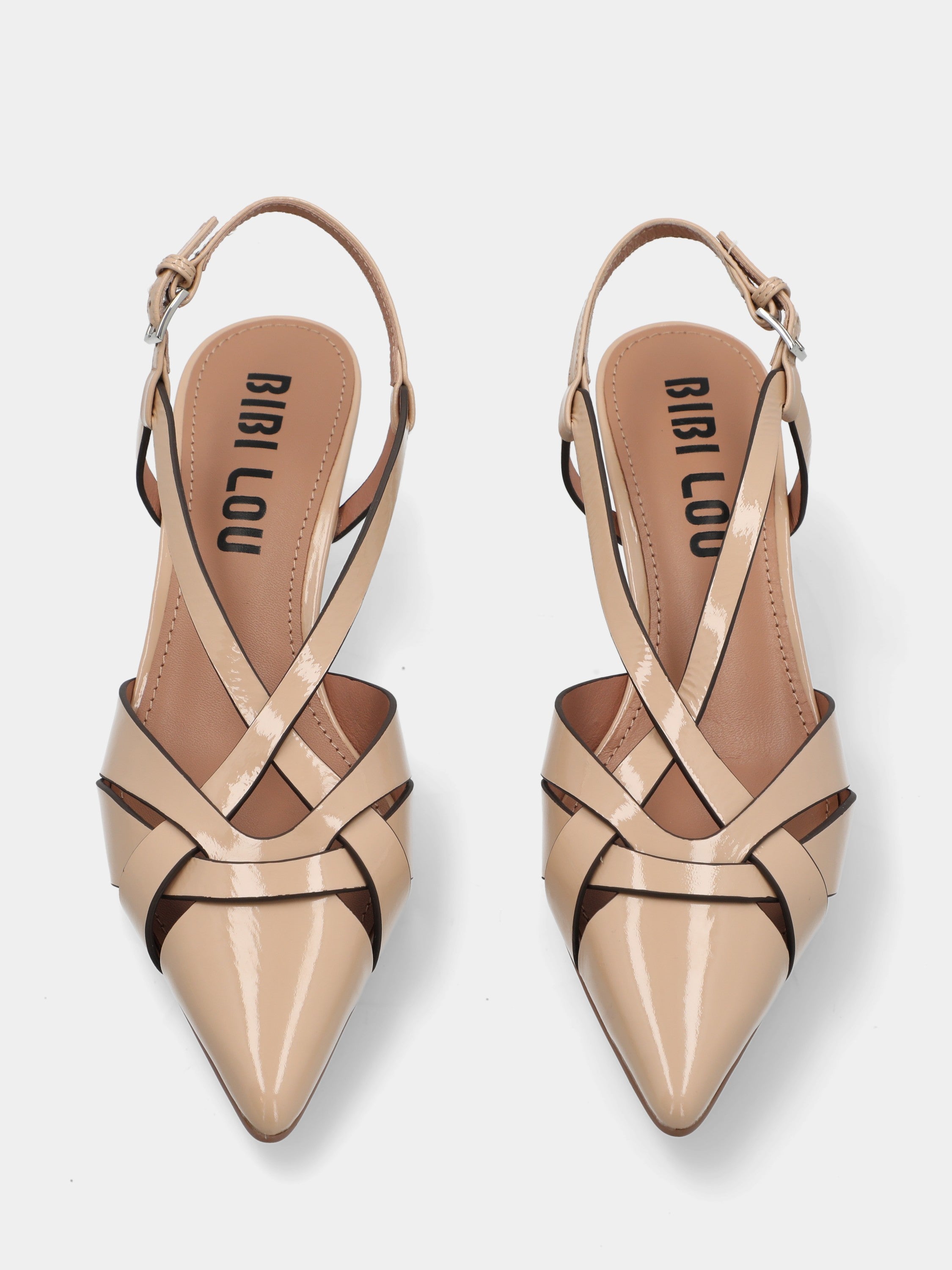 Slingback in vitello beige con cinturini incrociati