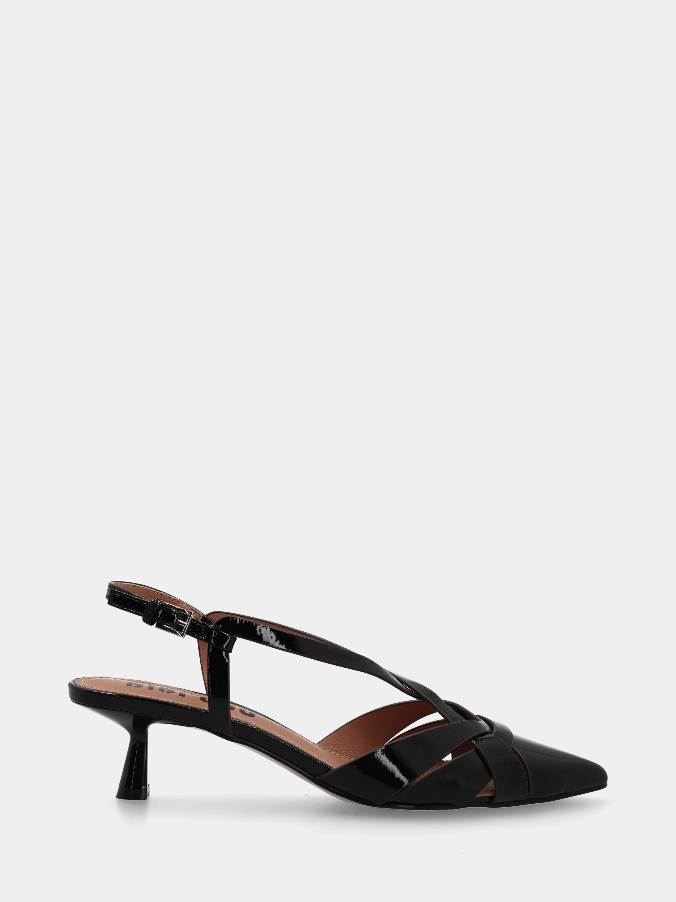 Slingback in vitello nero con cinturini incrociati