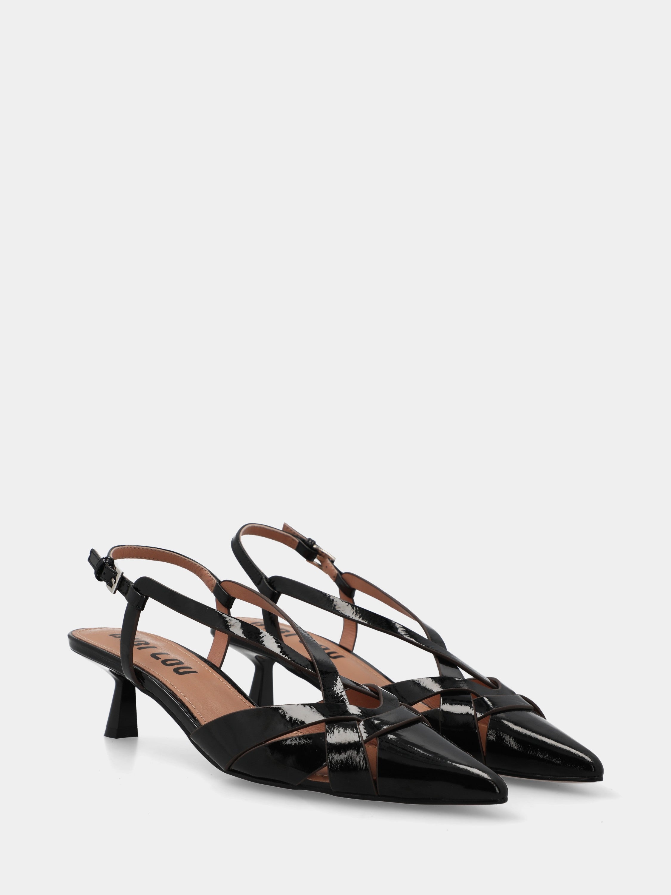 Slingback in vitello nero con cinturini incrociati