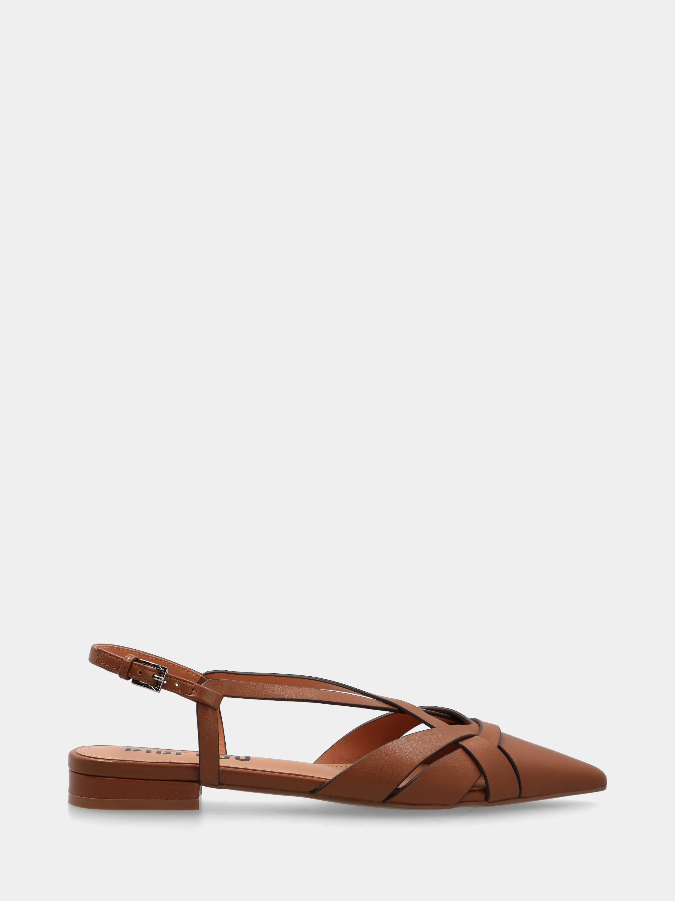 Slingbacks en vitello couleur cuir avec brides croisées et bout pointu