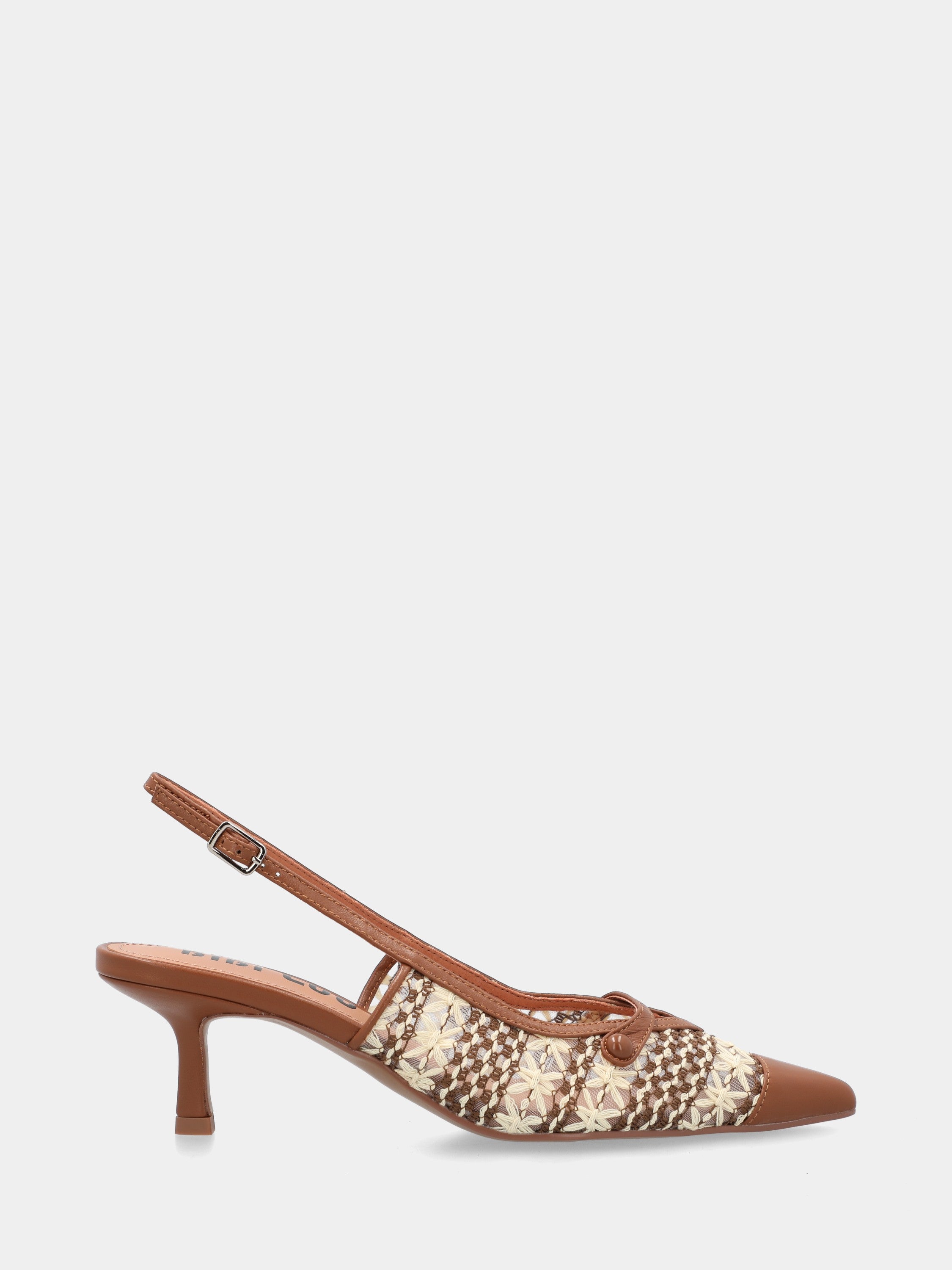 Slingback in vitello cuoio con dettagli in raffia