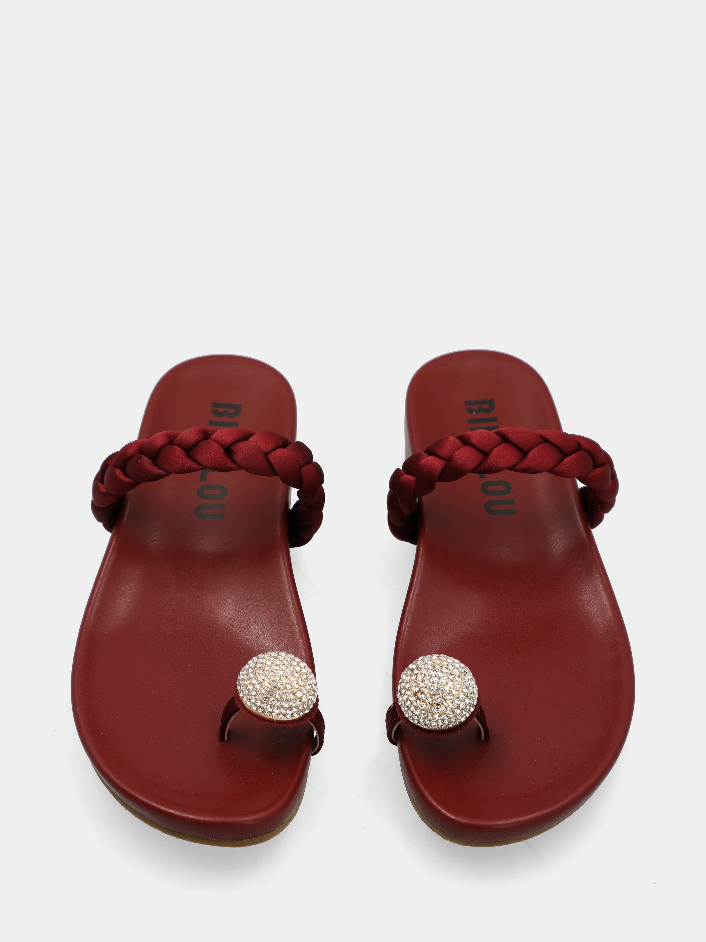 Infradito in nappa bordeaux con cupola di cristalli