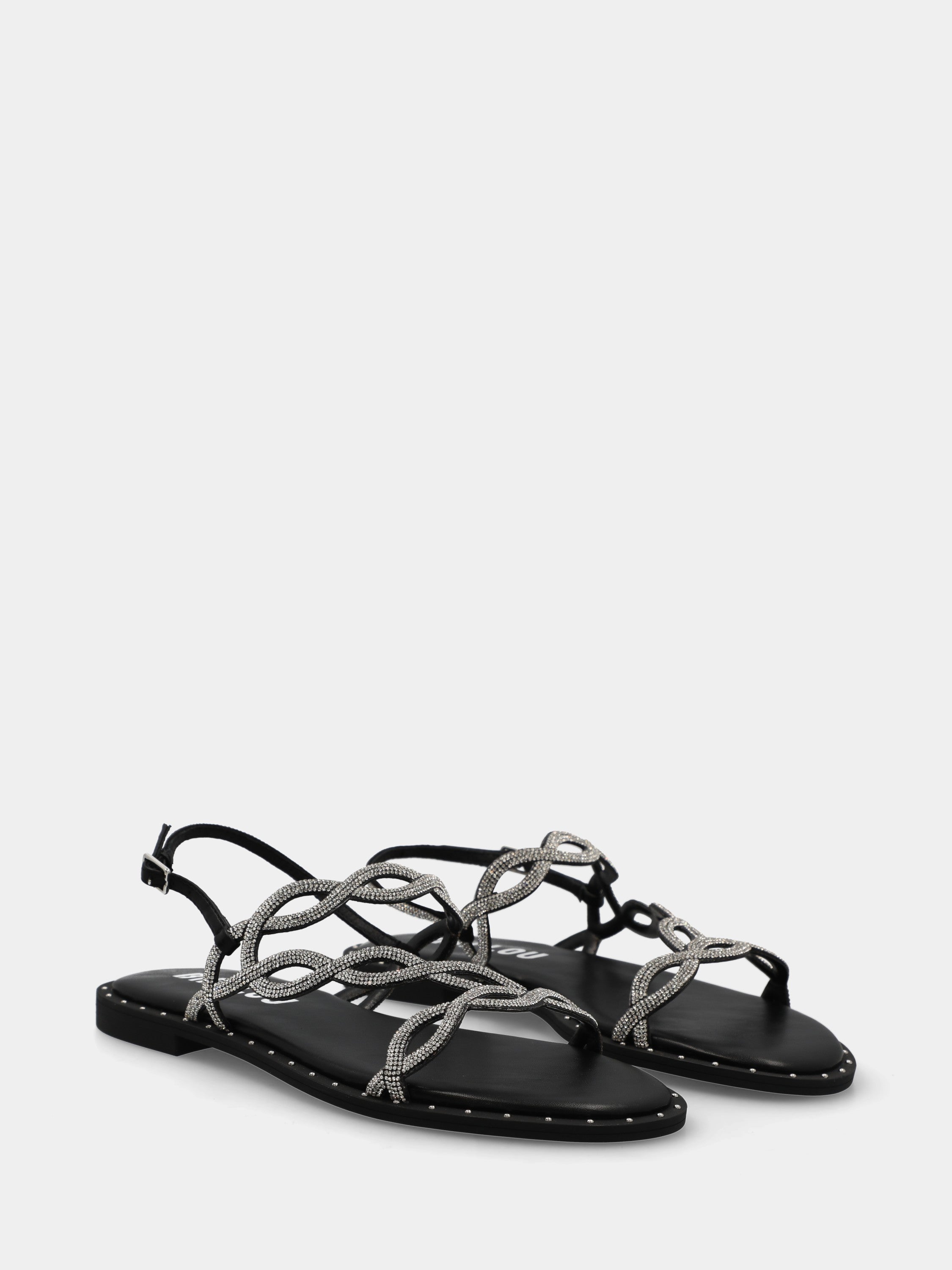 Sandalo in camoscio nero con cristalli