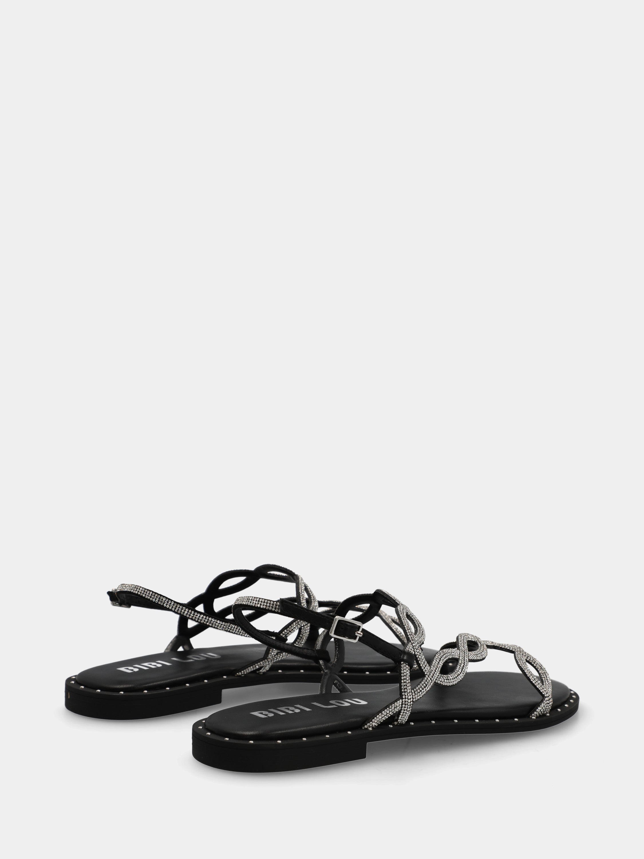 Sandalo in camoscio nero con cristalli