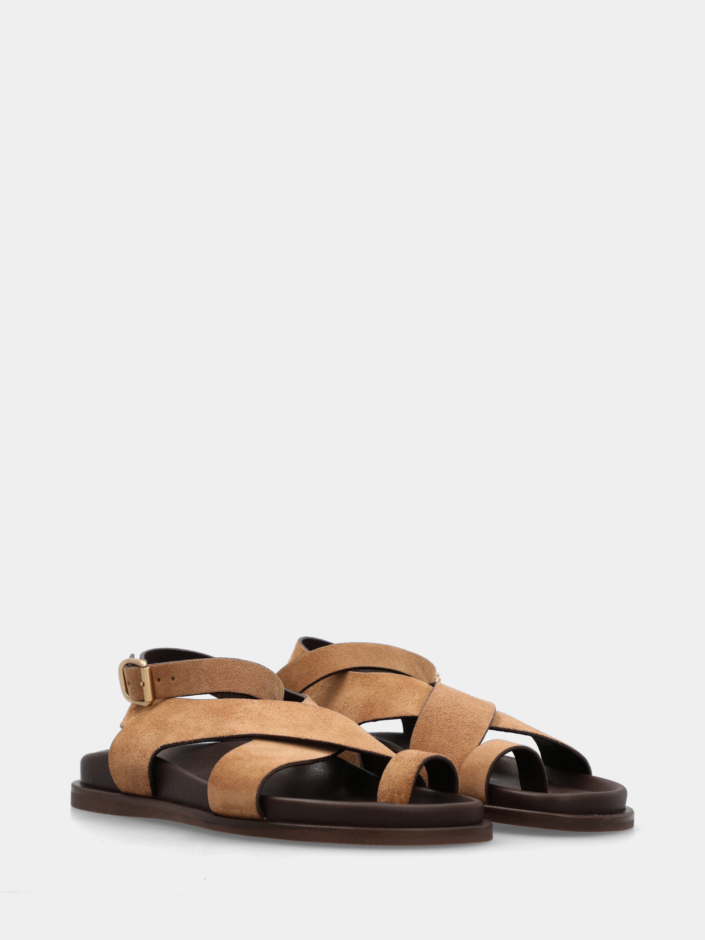 Infradito in velour beige con fasce incrociate