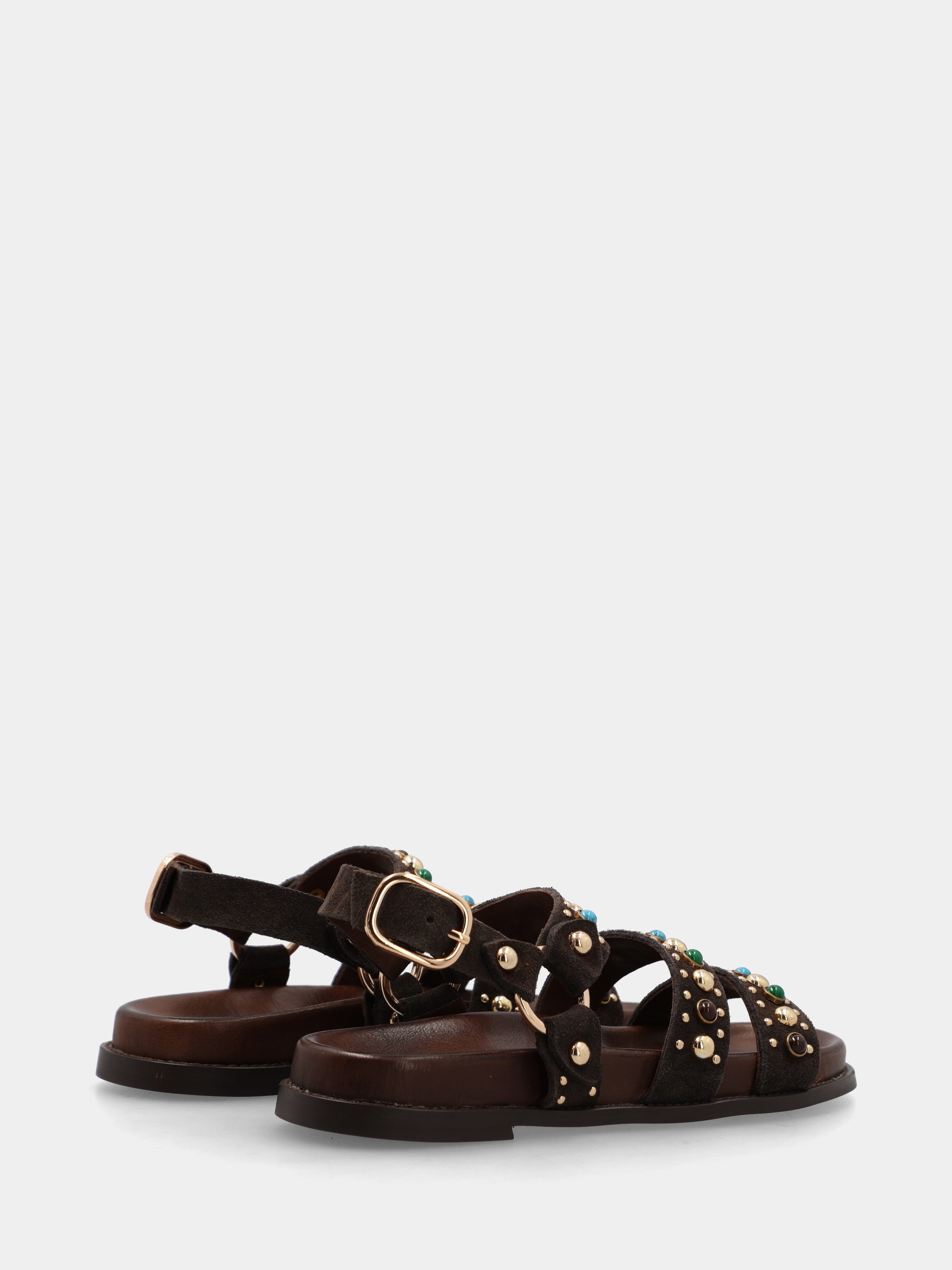 Sandalo in velour testa di moro con borchie dorate