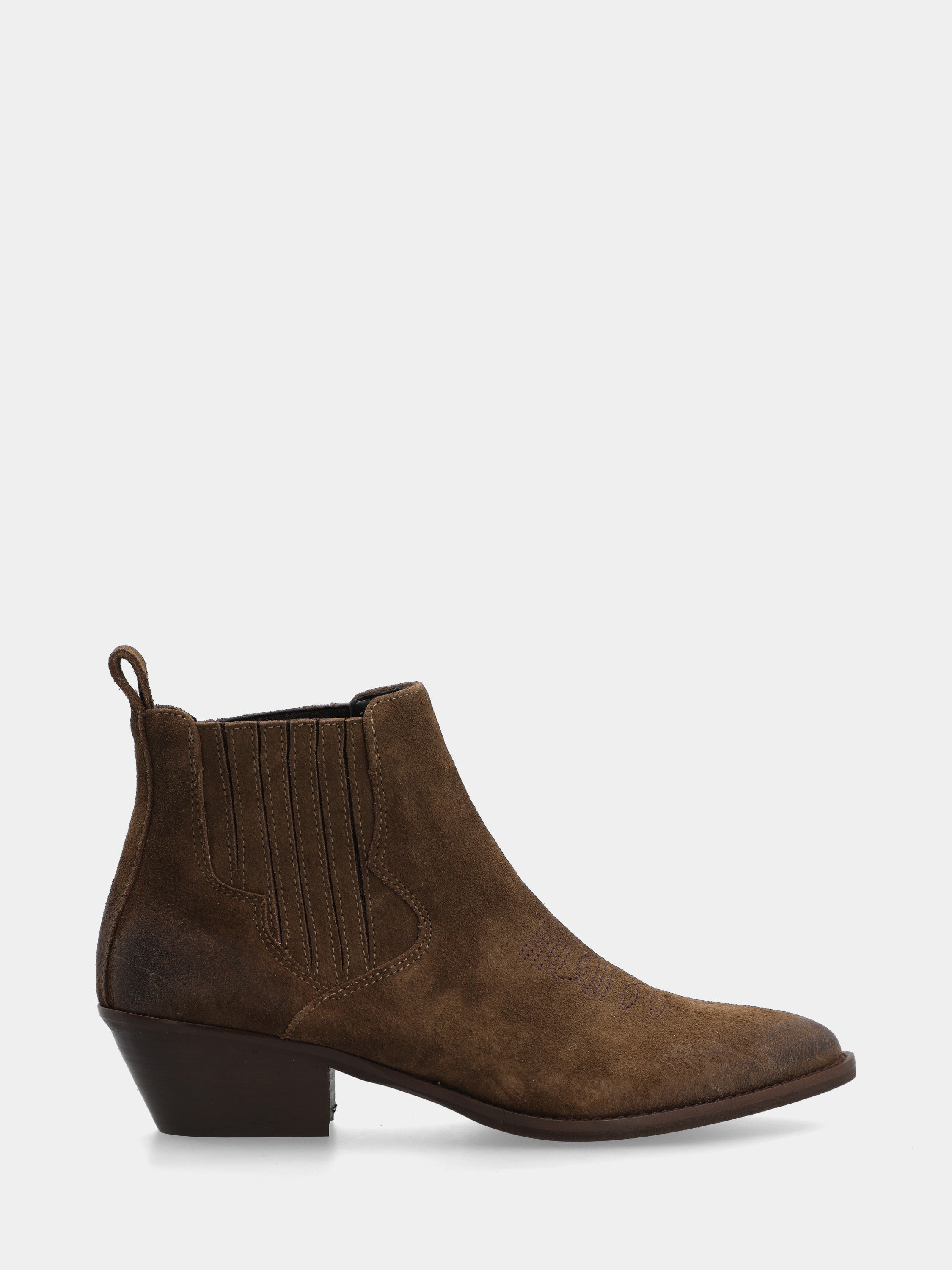 Cowboystiefel Stiefeletten aus dunkelbraunem Wildleder mit Stickerei