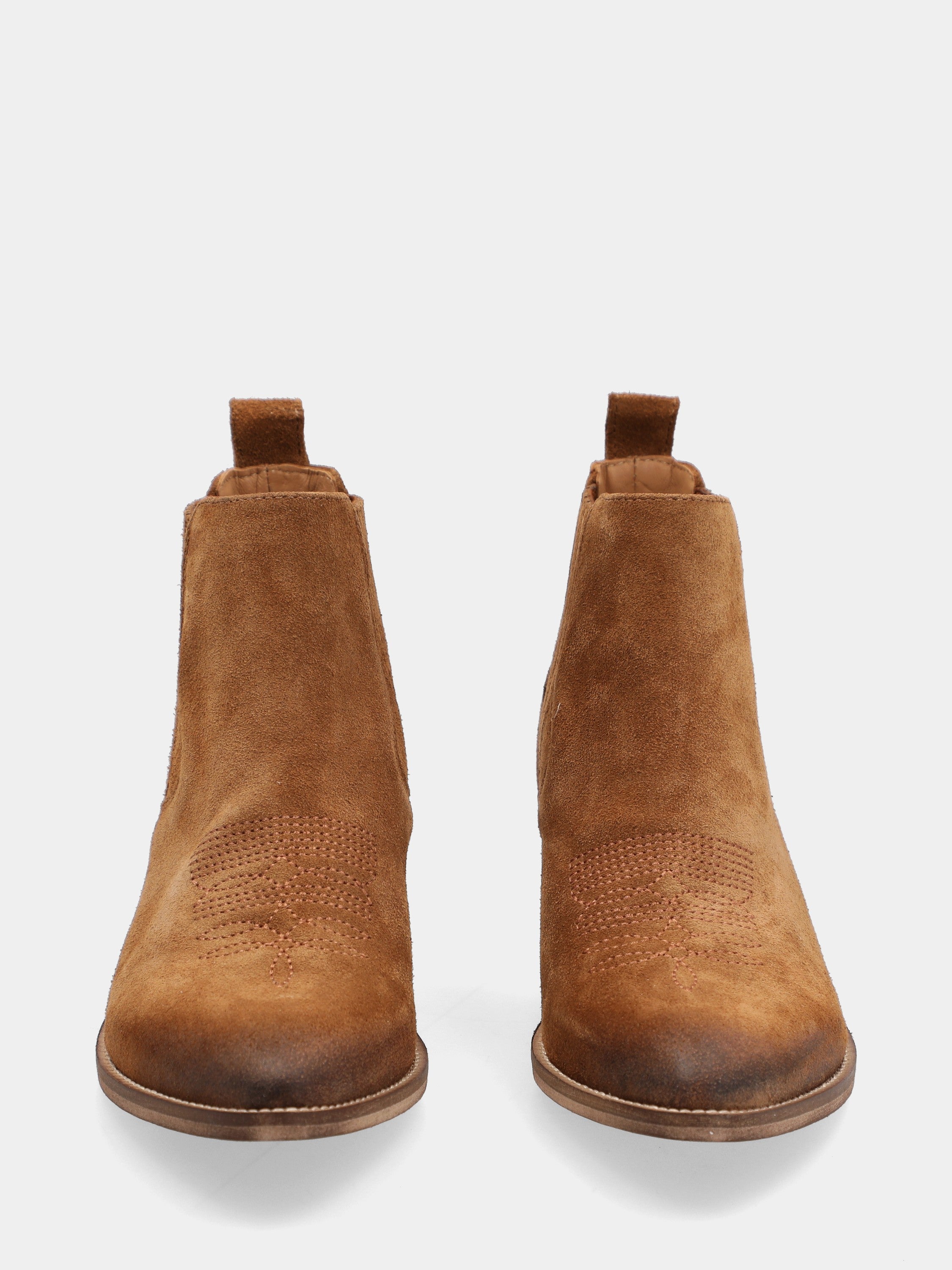 Bottes western à tige courte en suède couleur cuir avec broderie