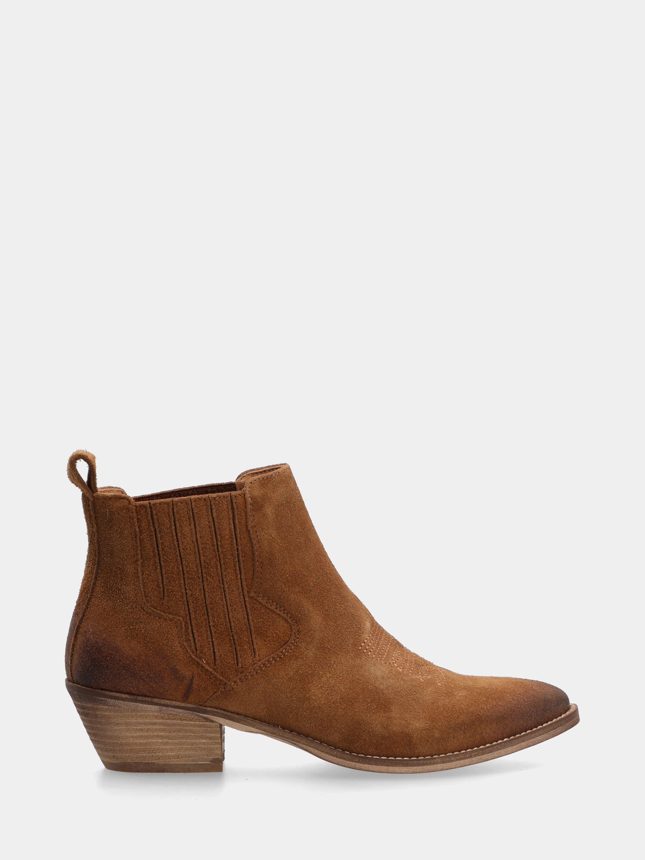 Bottes western à tige courte en suède couleur cuir avec broderie