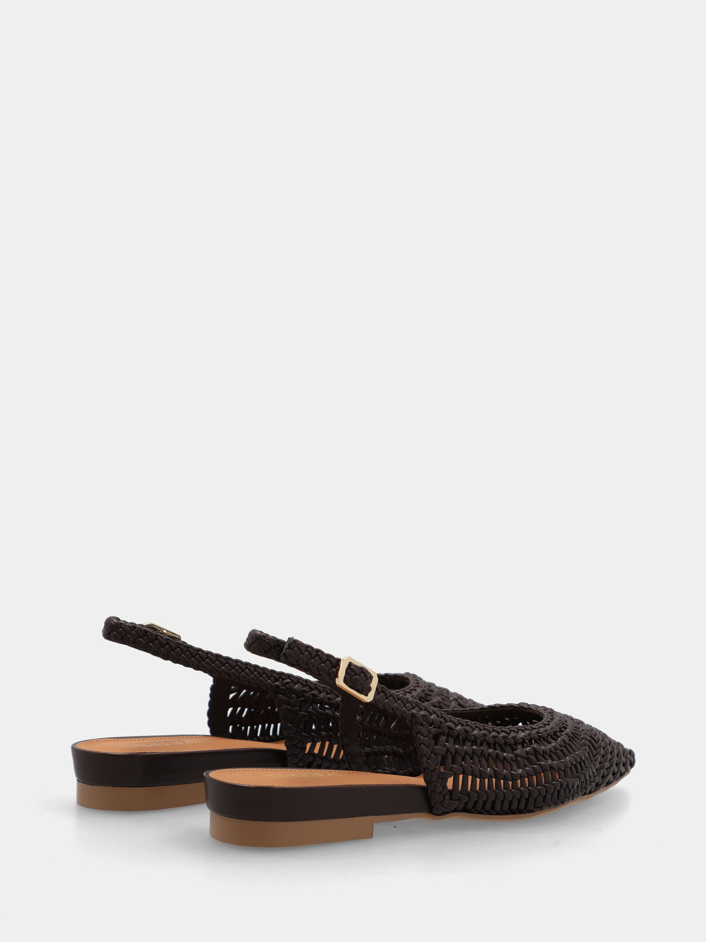 Slingback en cuir synthétique marron foncé tressé avec semelle compensée intérieure