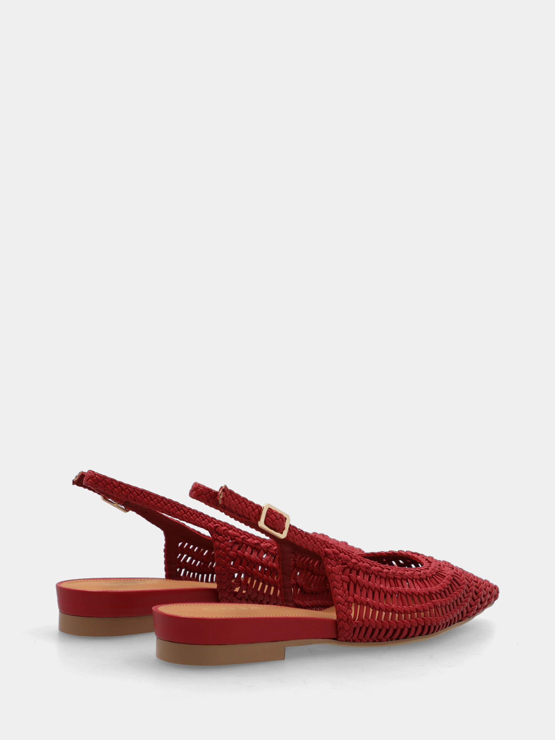 Slingback aus rotem, geflochtenem Kunstleder mit innenliegender Keilsohle