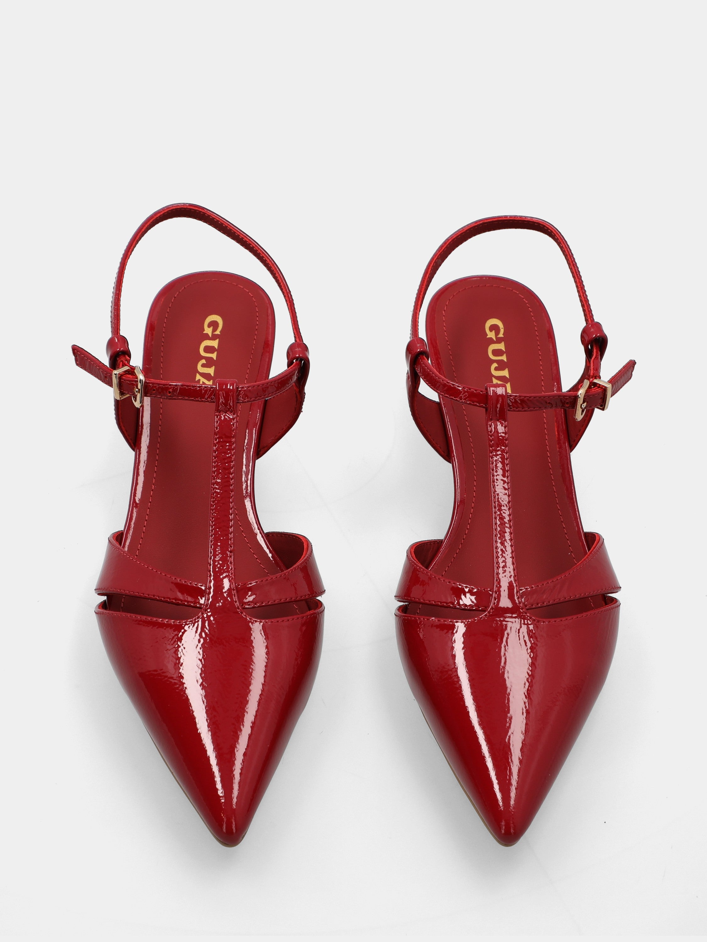 Slingback aus glänzender Samt in Rot mit Kelchabsatz und durchbrochenem Charleston-Obermaterial