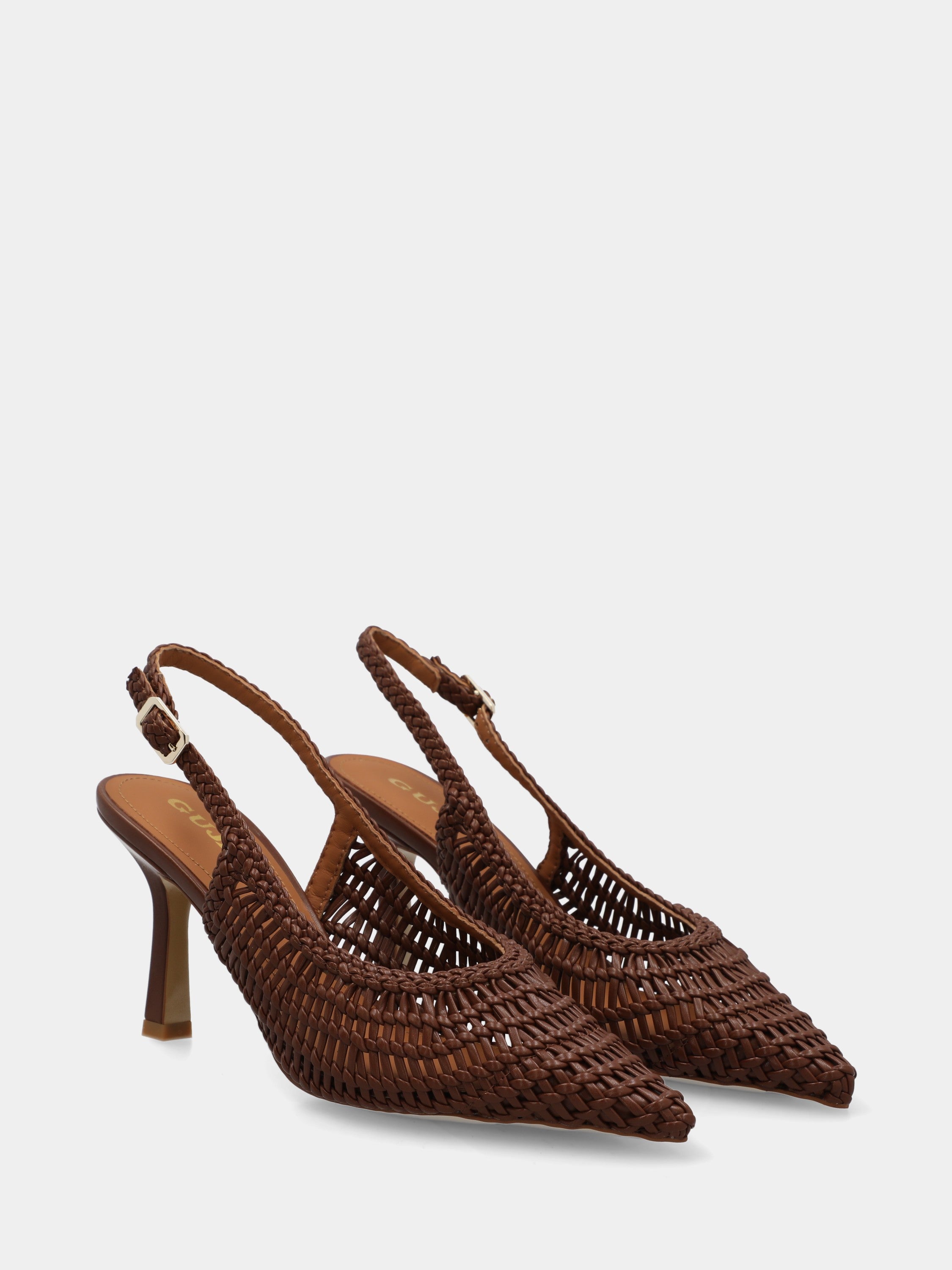 Slingback in ecopelle cuoio con tomaia intrecciata