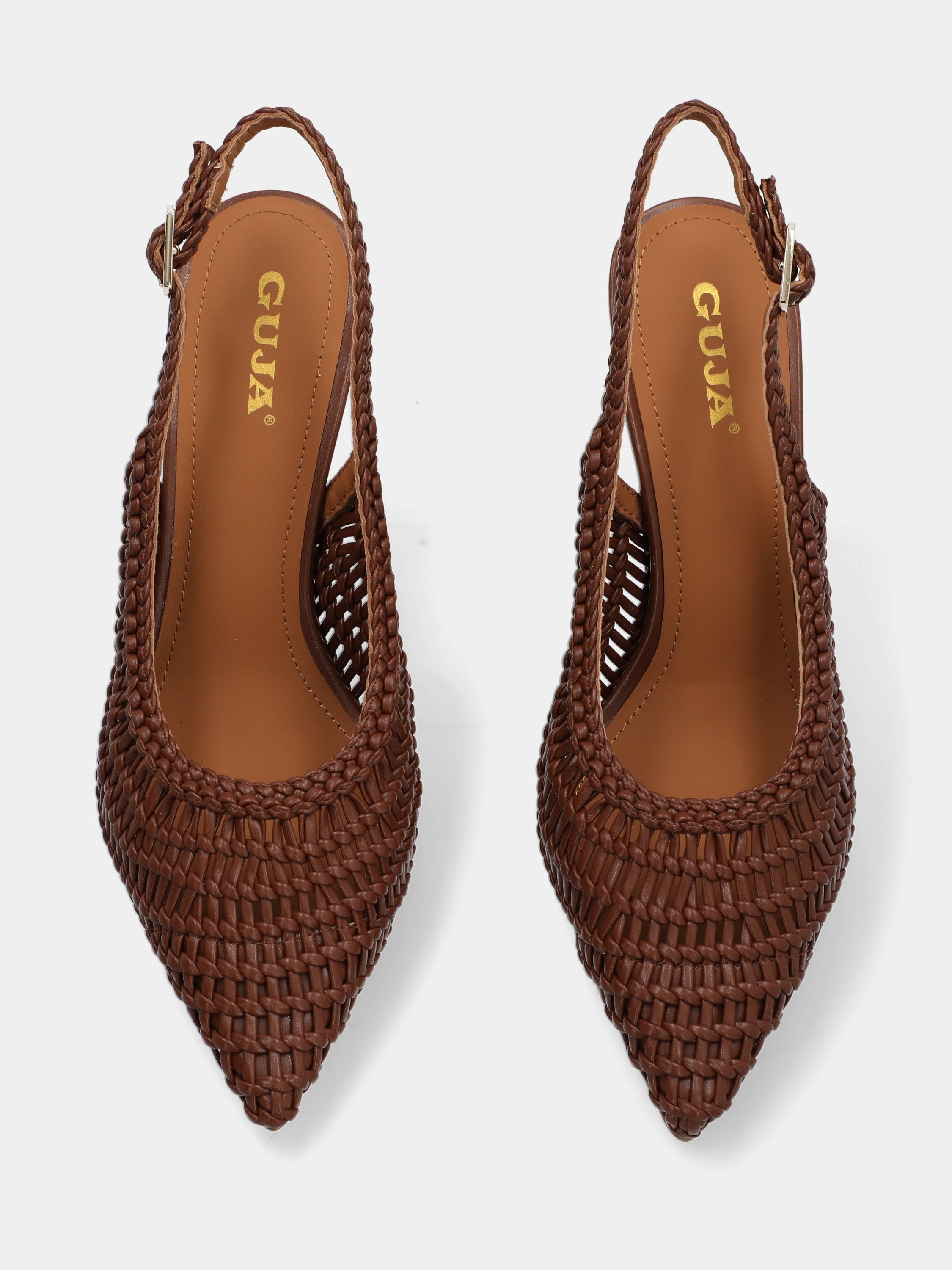 Slingback in ecopelle cuoio con tomaia intrecciata