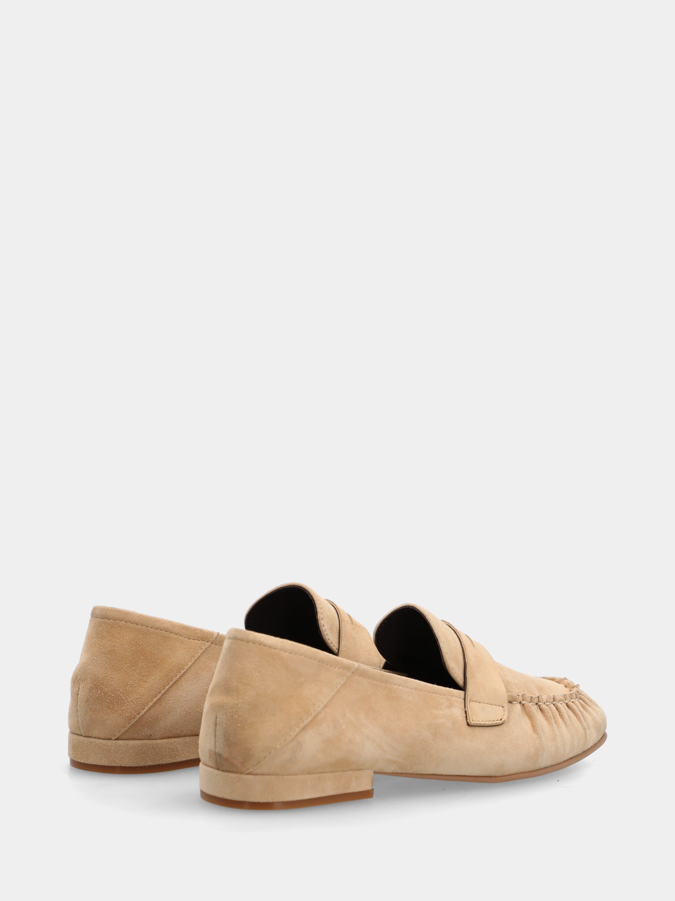 Mocassino in camoscio beige con mascherina a bocca di leone