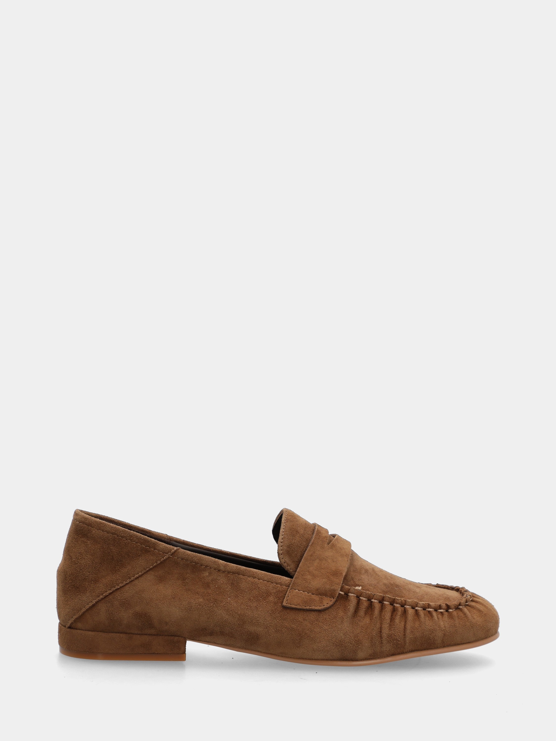 Mocassin en suède marron avec masque en forme de bouche de lion