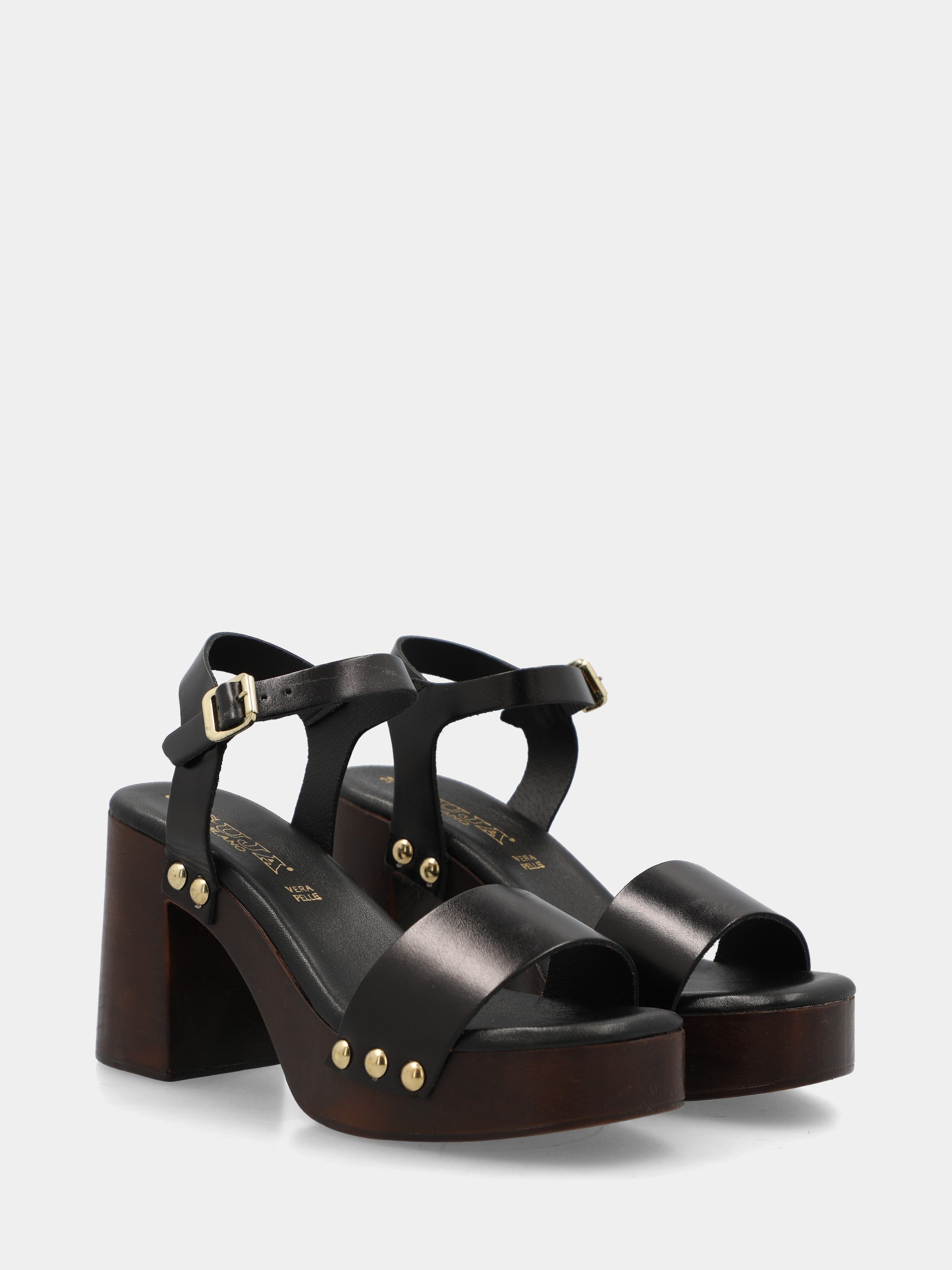 Sandalo zoccolo in vitello nero con plateau