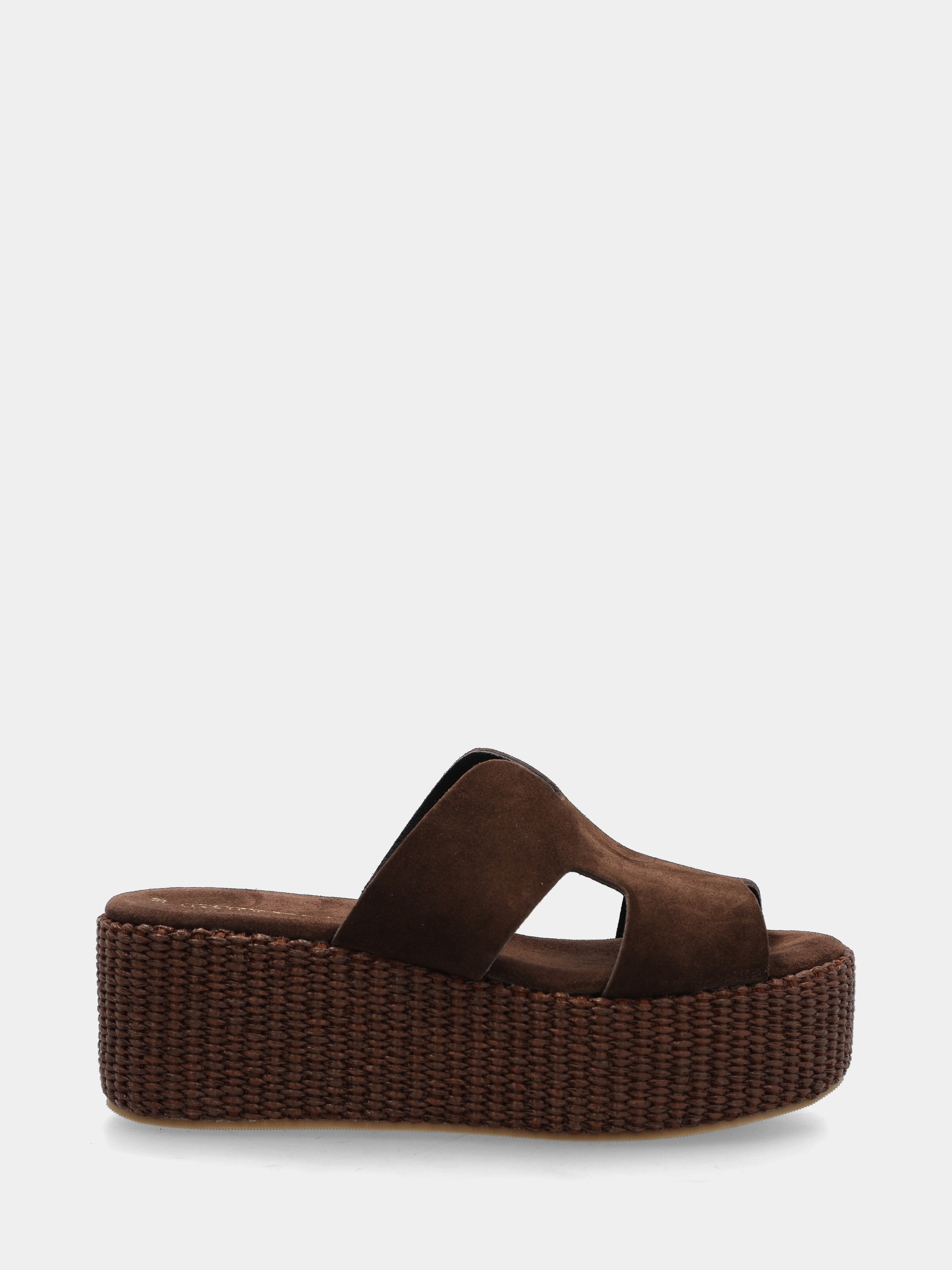 Sabot in camoscio testa di moro con zeppa in raffia