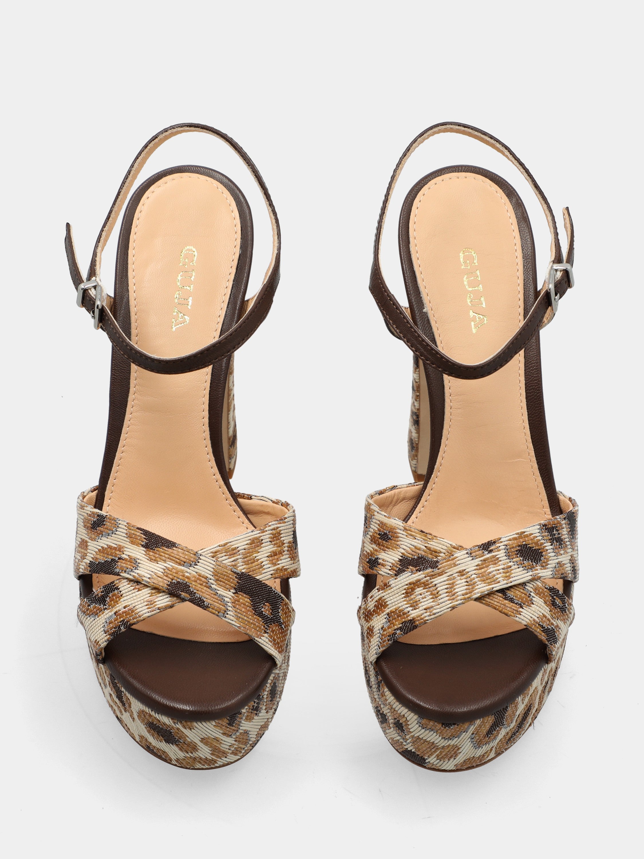 Sandalo in raffia leopardato con fasce incrociate