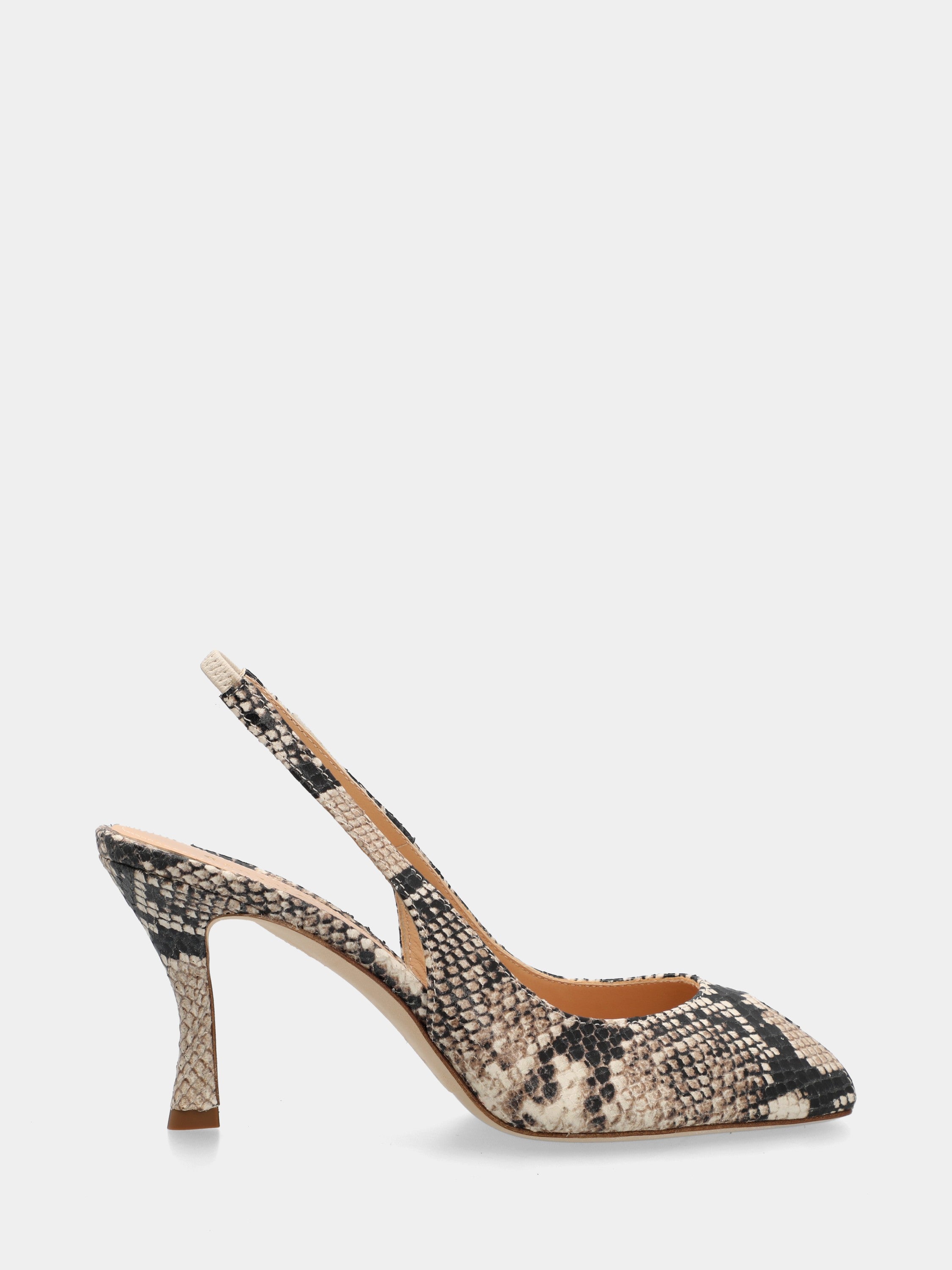 Slingback in vitello pitonato con tacco incavato a coda