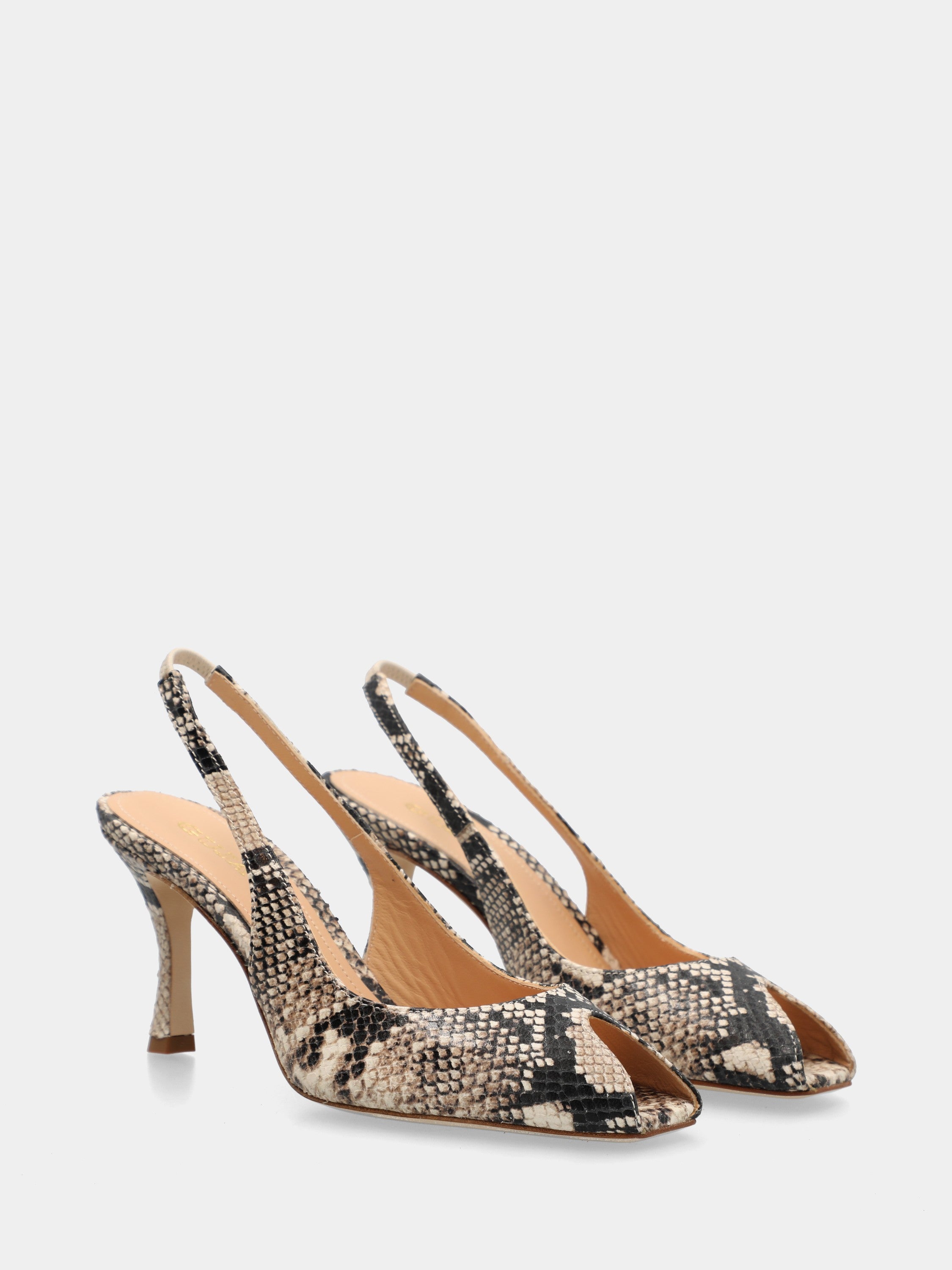 Slingback in vitello pitonato con tacco incavato a coda