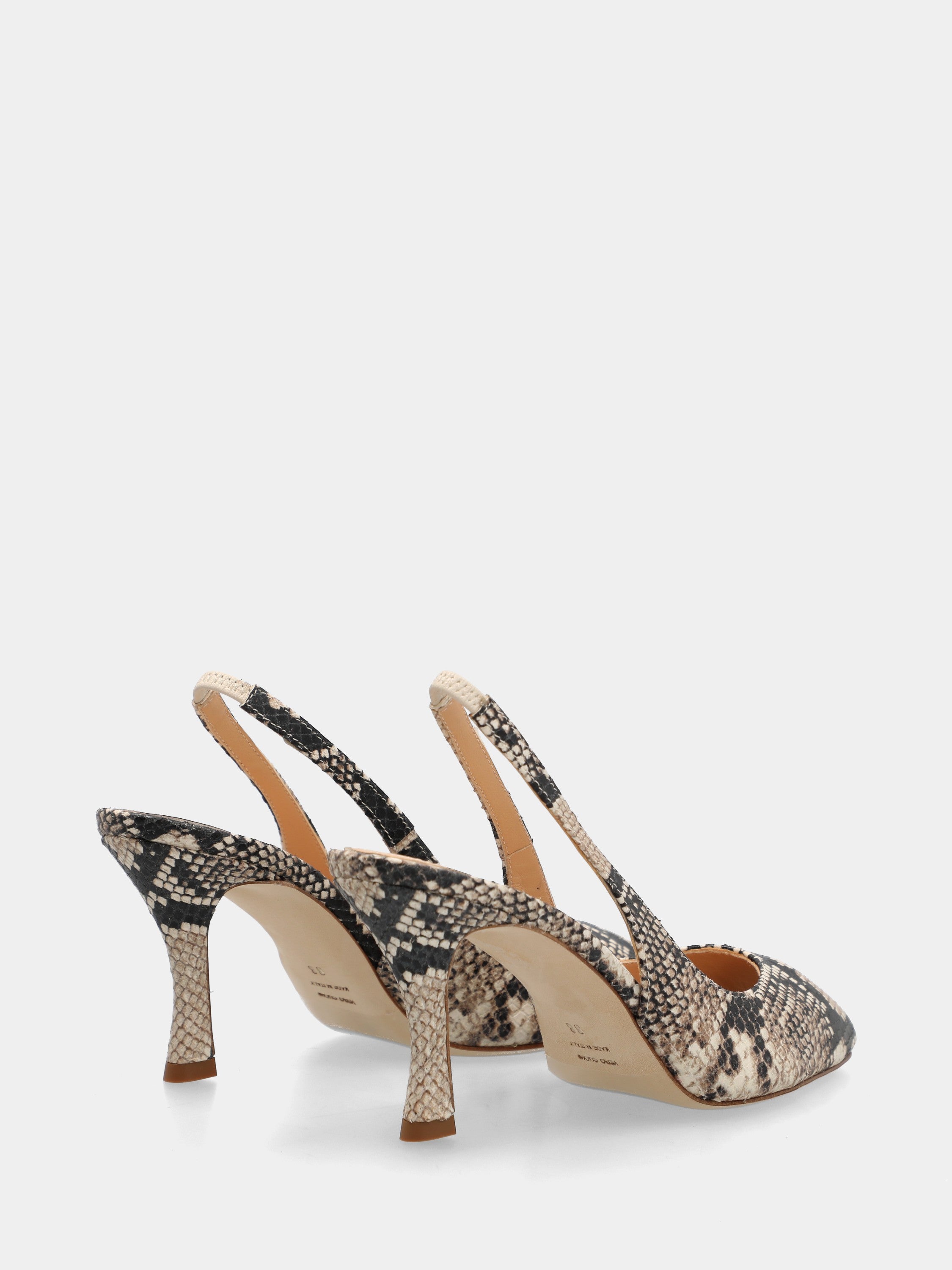 Slingback in vitello pitonato con tacco incavato a coda