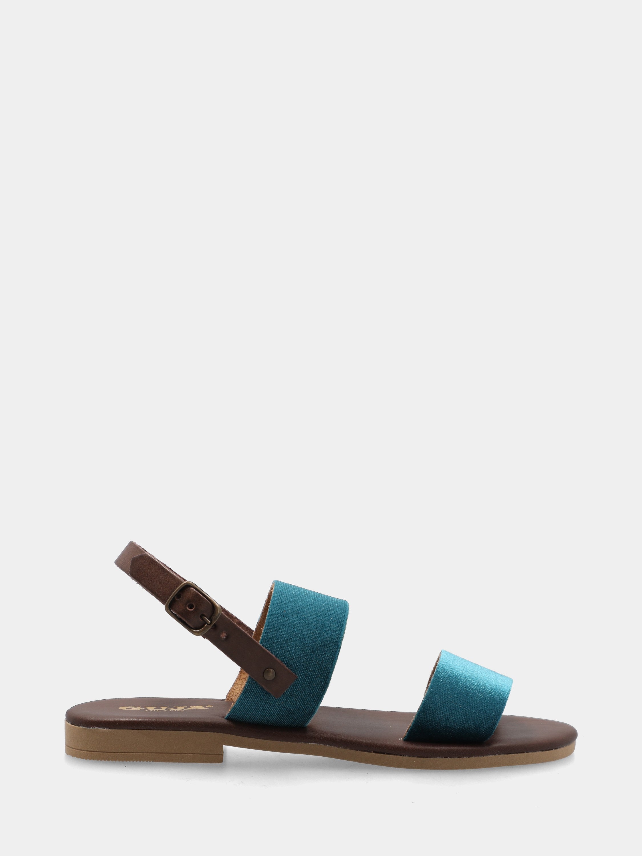 Sandalo in velluto blu con fasce parallele