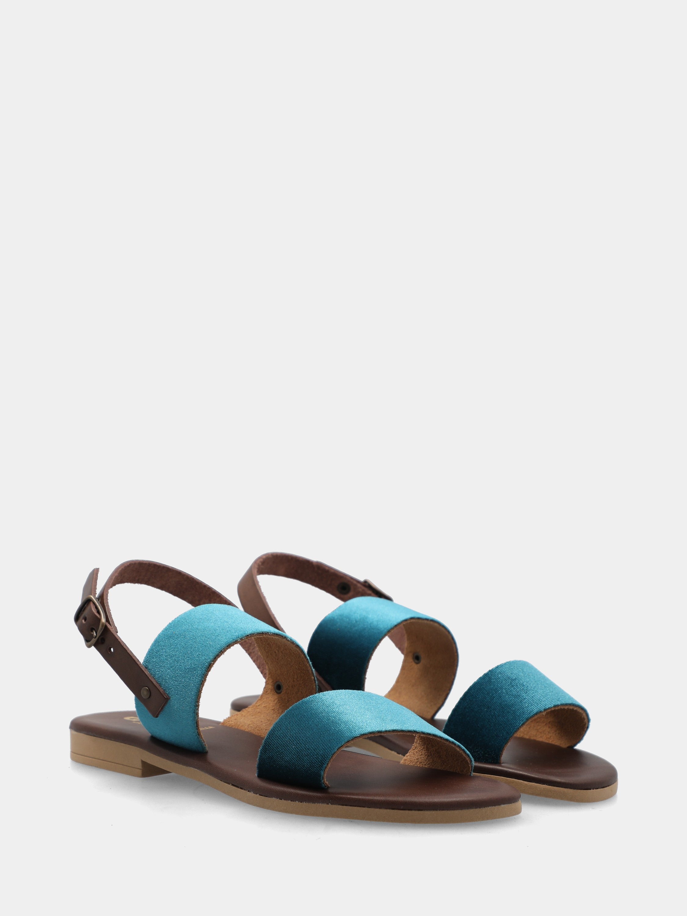 Sandalo in velluto blu con fasce parallele