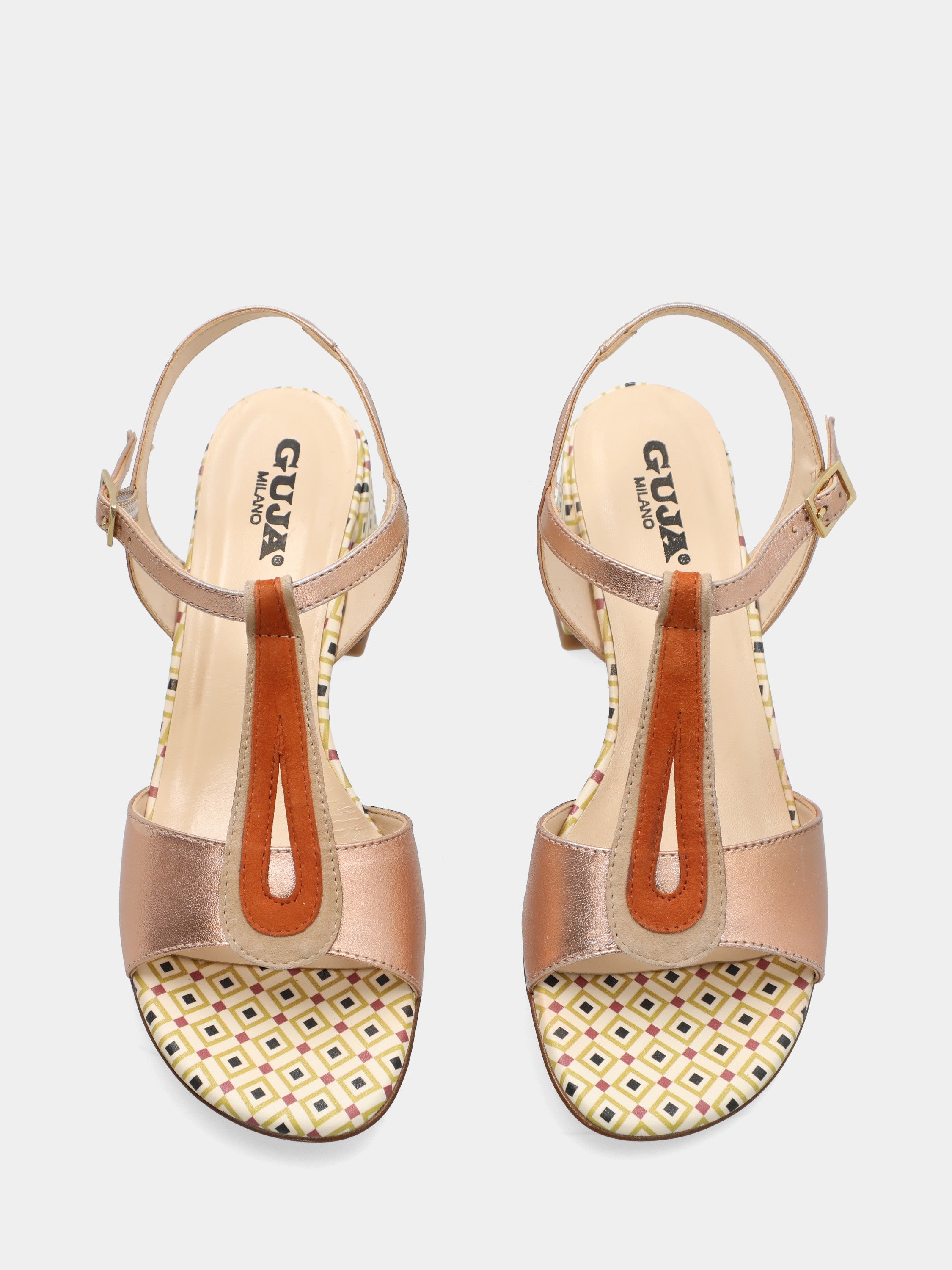 Sandalo in camoscio multicolor con fasce ovali