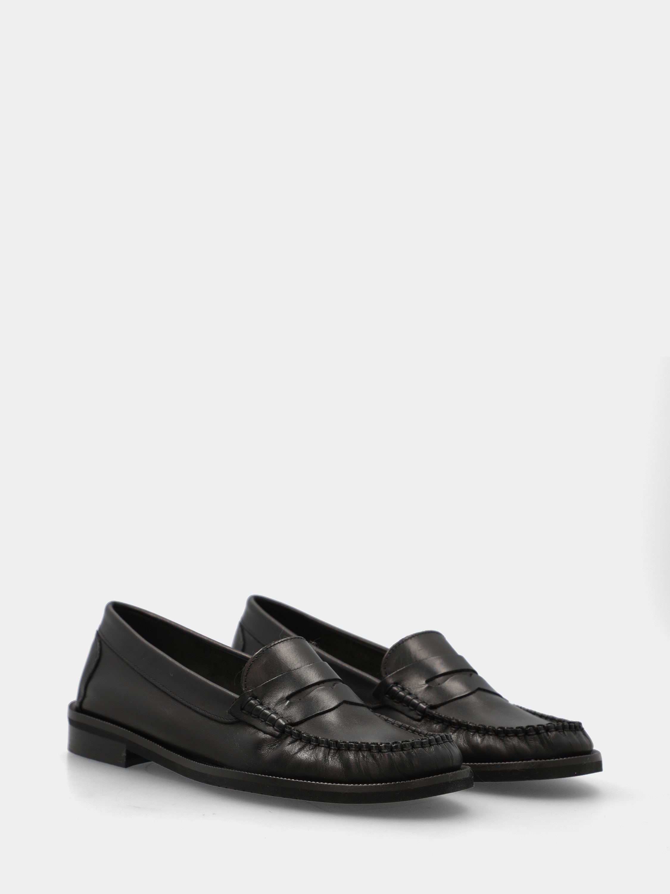 Mocassin en veau noir avec masque bouche de lion