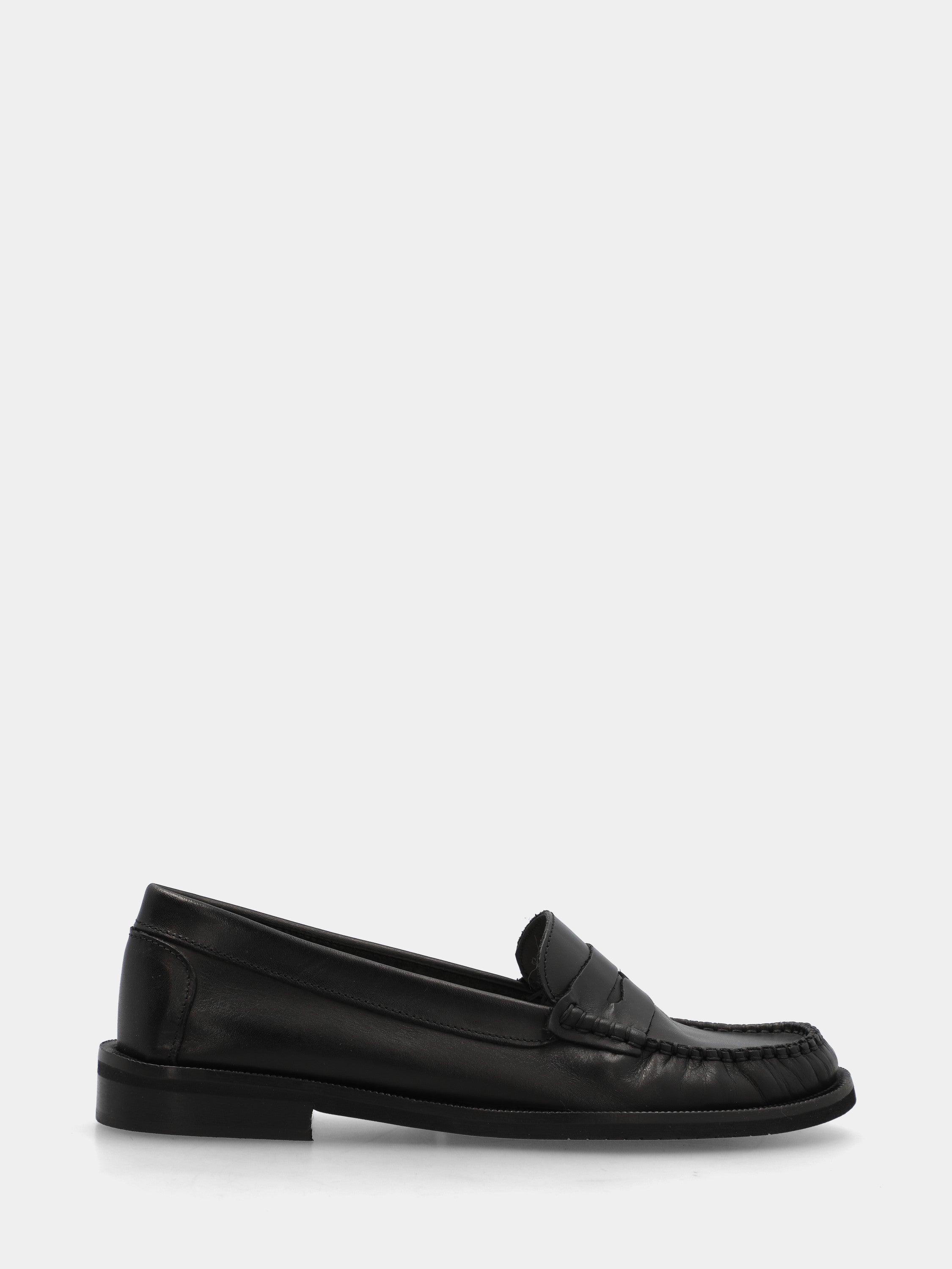 Mocassin en veau noir avec masque bouche de lion